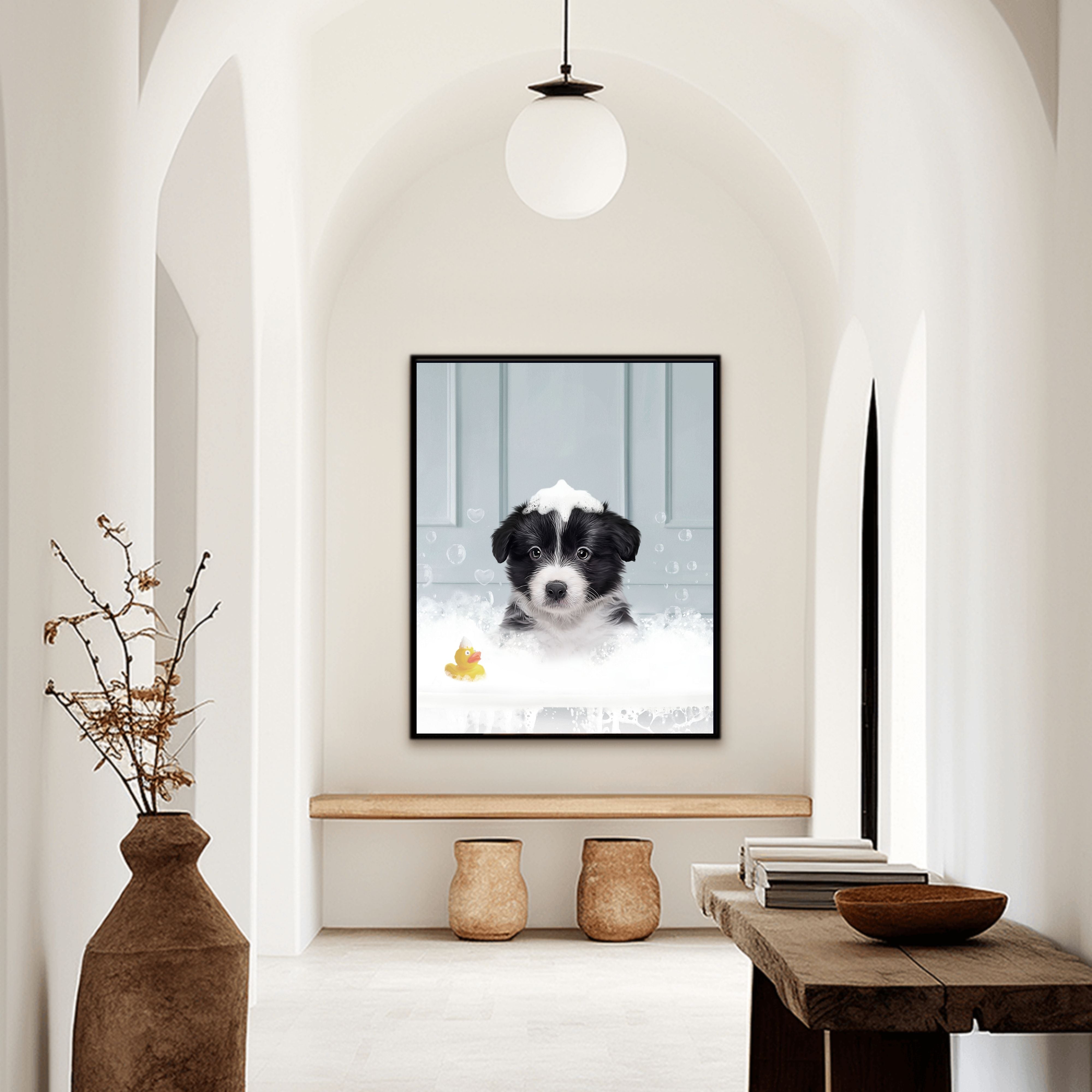 Custom Funny Art Pet Portrait | In The Bath Tub Close Up - Blue