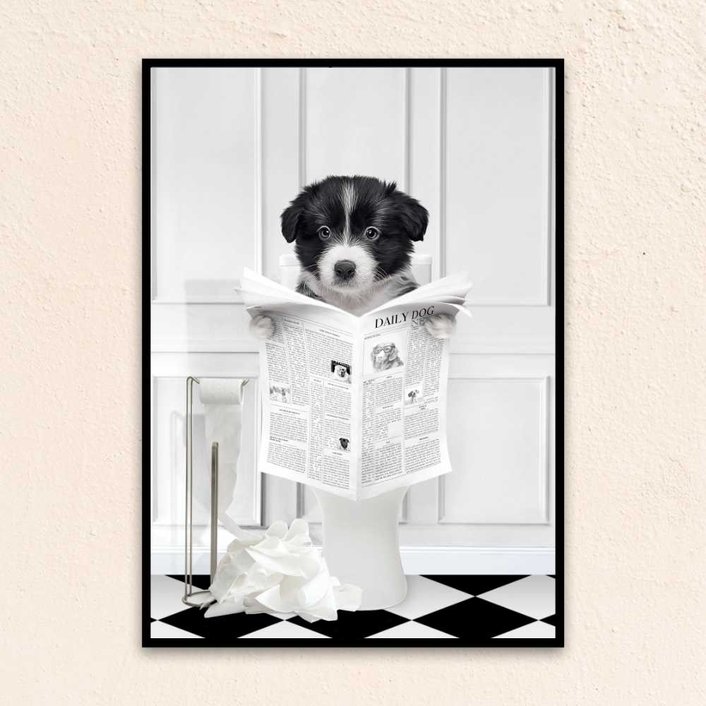 Custom Bathroom Pet Portrait | Reading A Newspaper - White