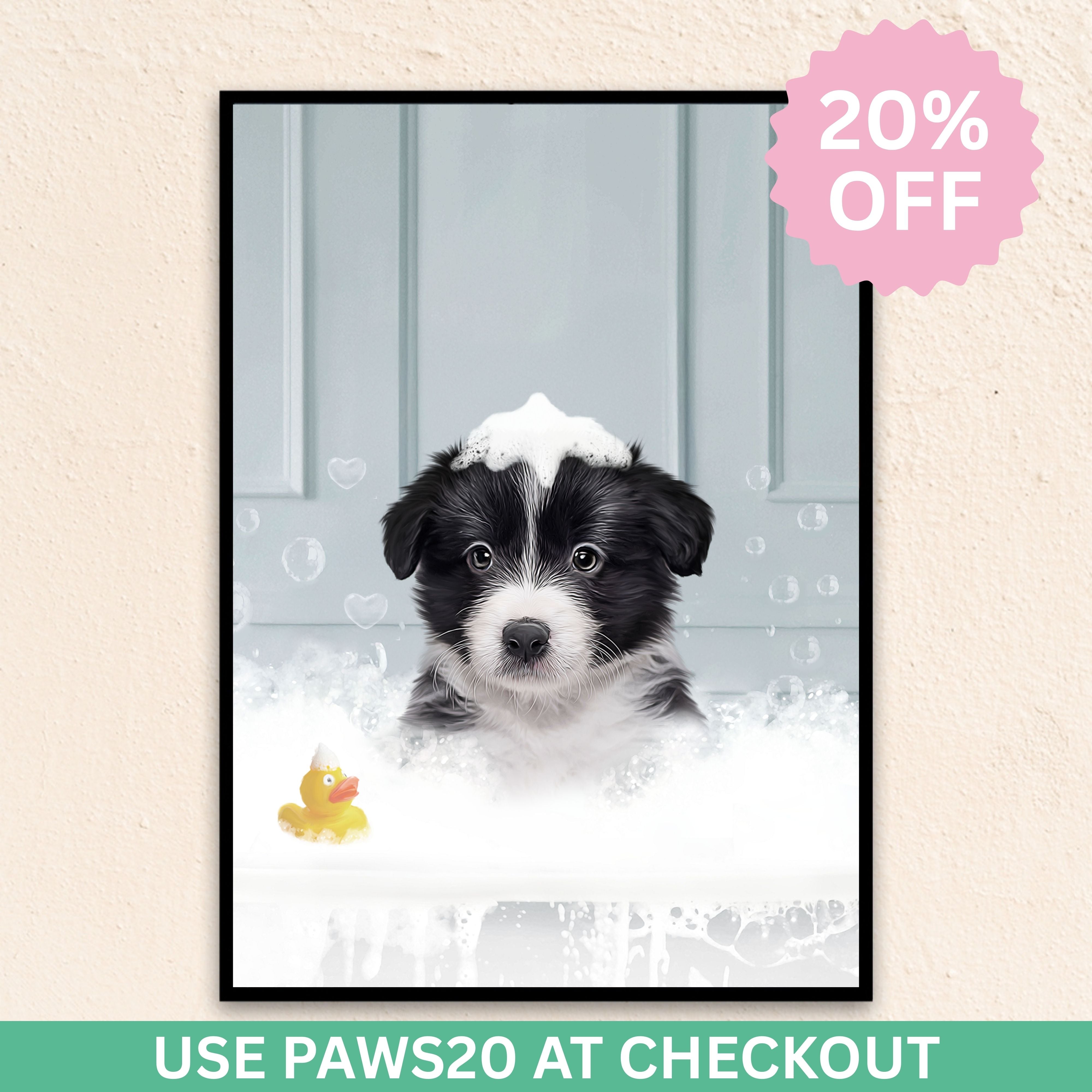 Custom Funny Art Pet Portrait | In The Bath Tub Close Up - Blue