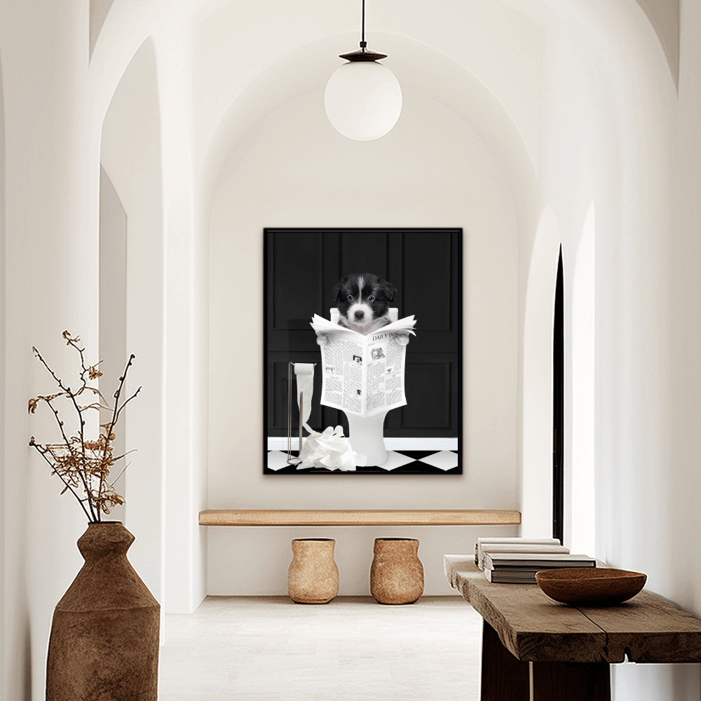 Custom Bathroom Pet Portrait | Reading A Newspaper - Black