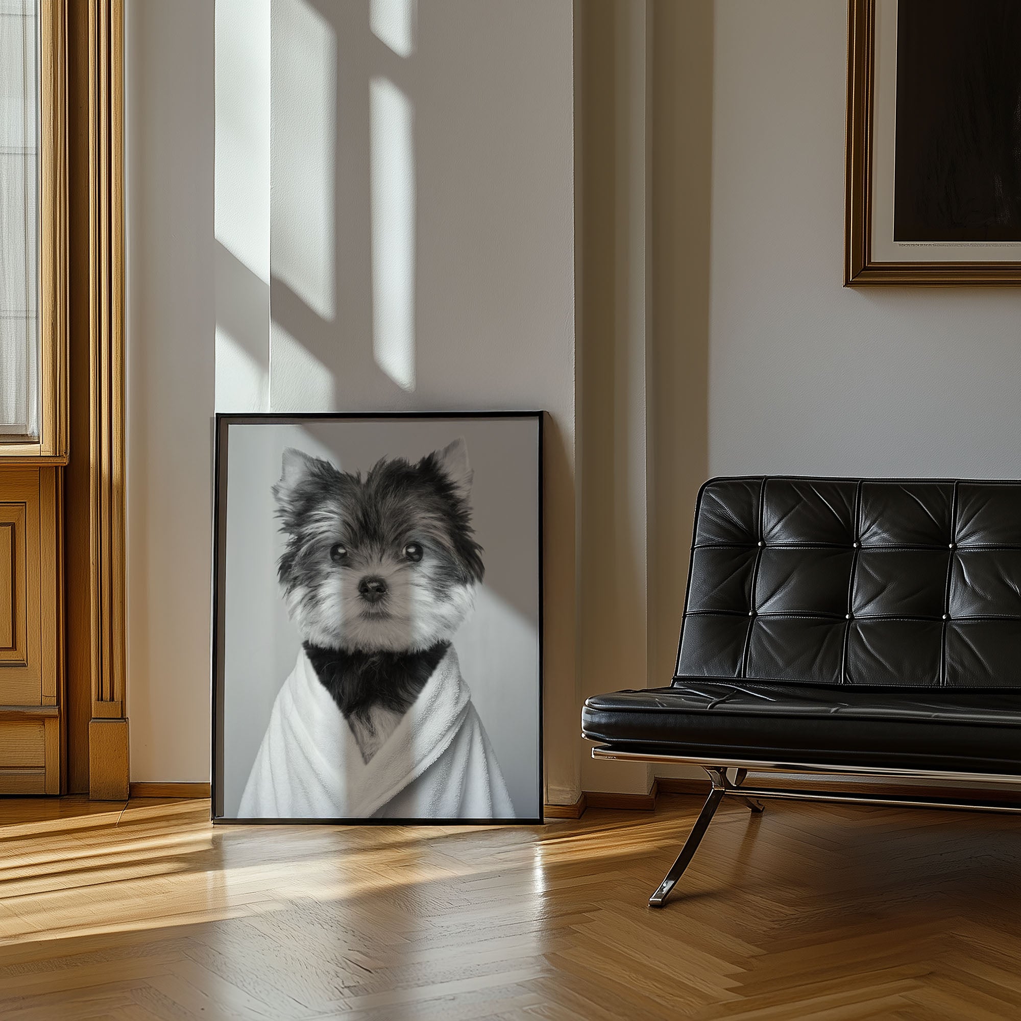 Custom Bathroom Pet Portrait | Black & White Robe