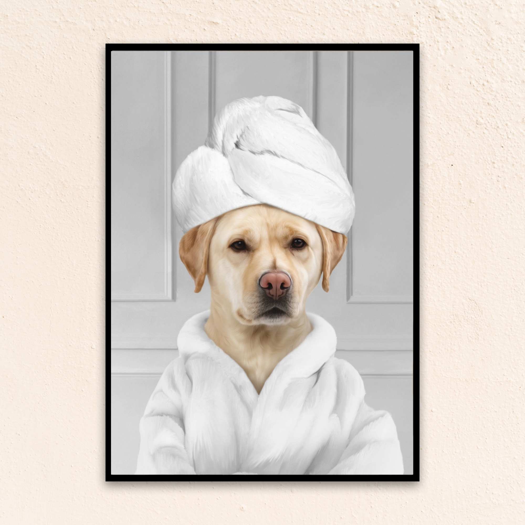 Custom Funny Pet Portrait | Wearing A Bathrobe - Gray