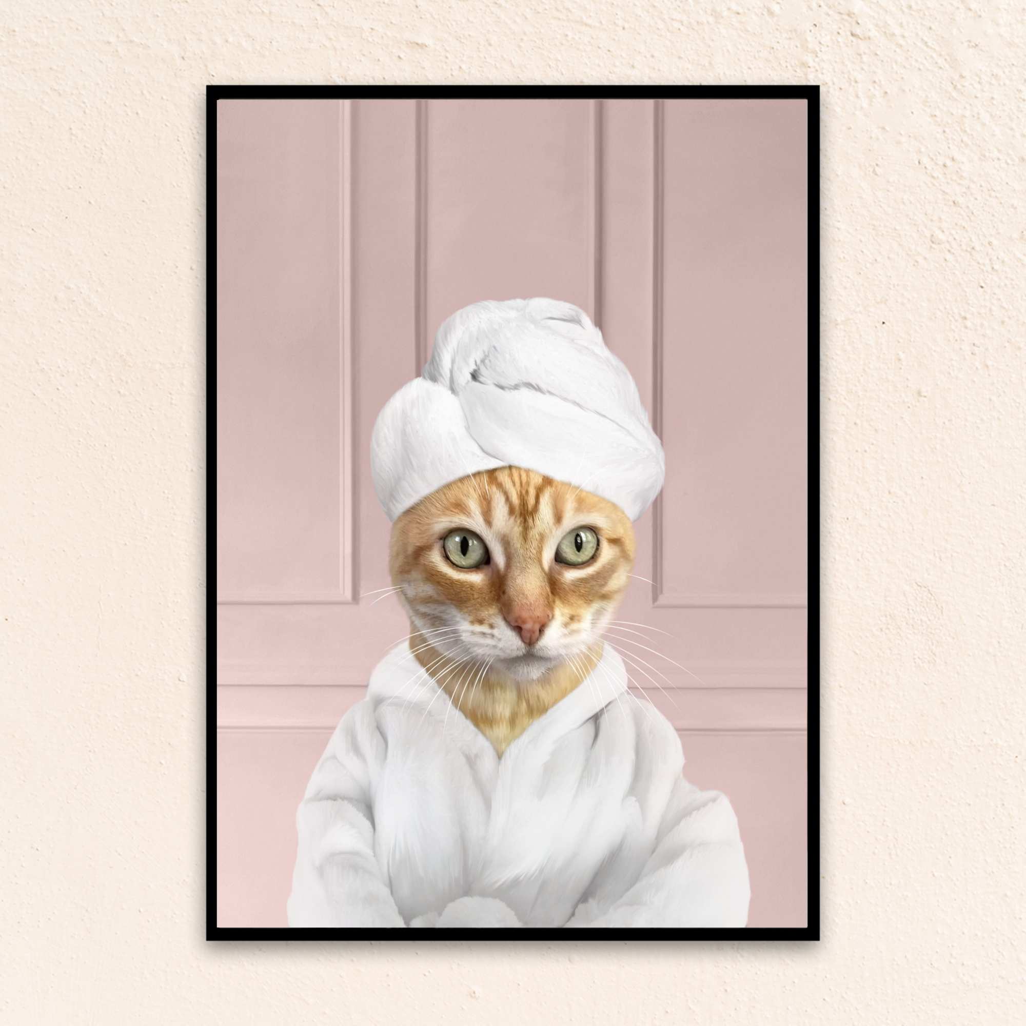 Custom Funny Cat Portrait | Wearing A Bathrobe - Pink