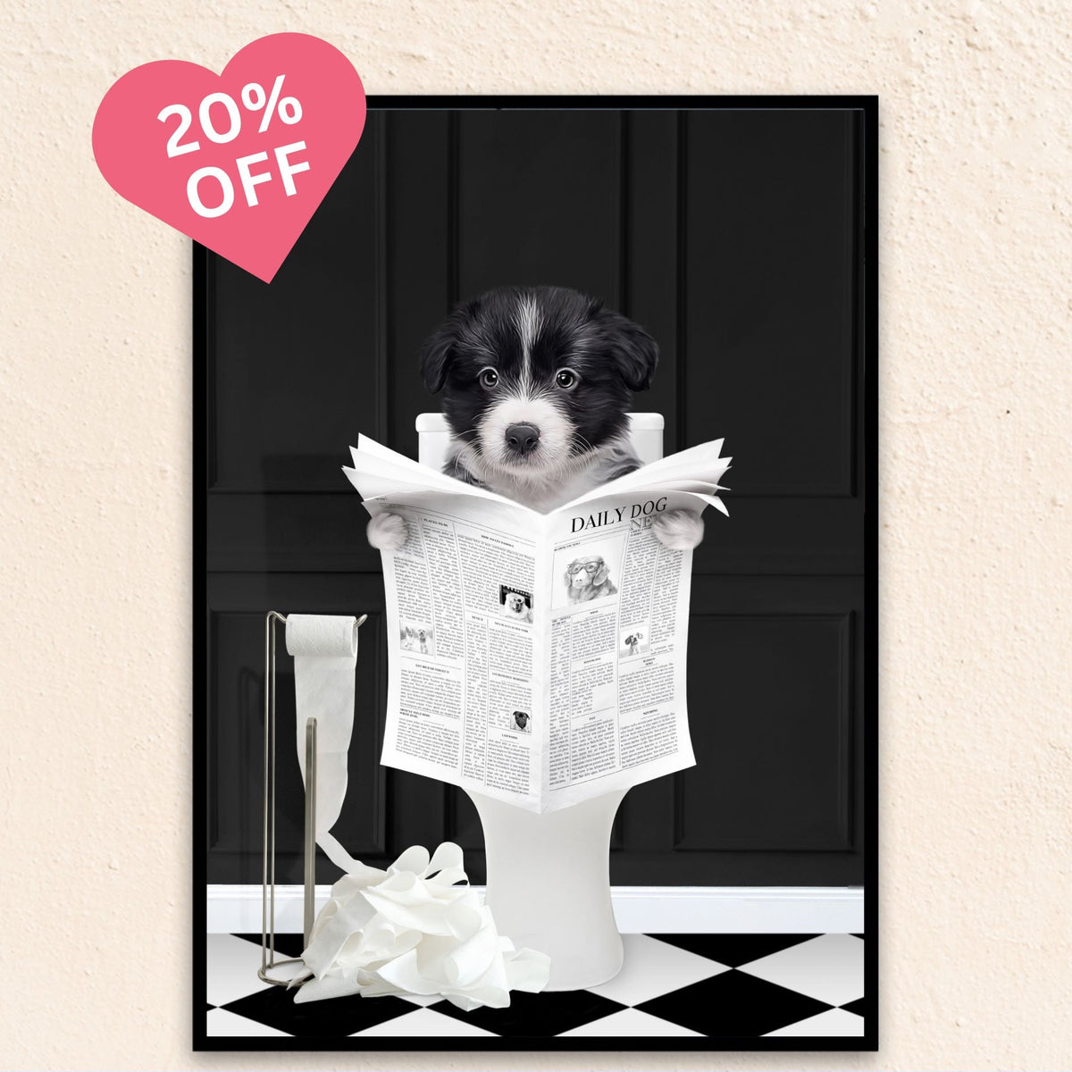Custom Bathroom Pet Portrait | Reading A Newspaper - Black