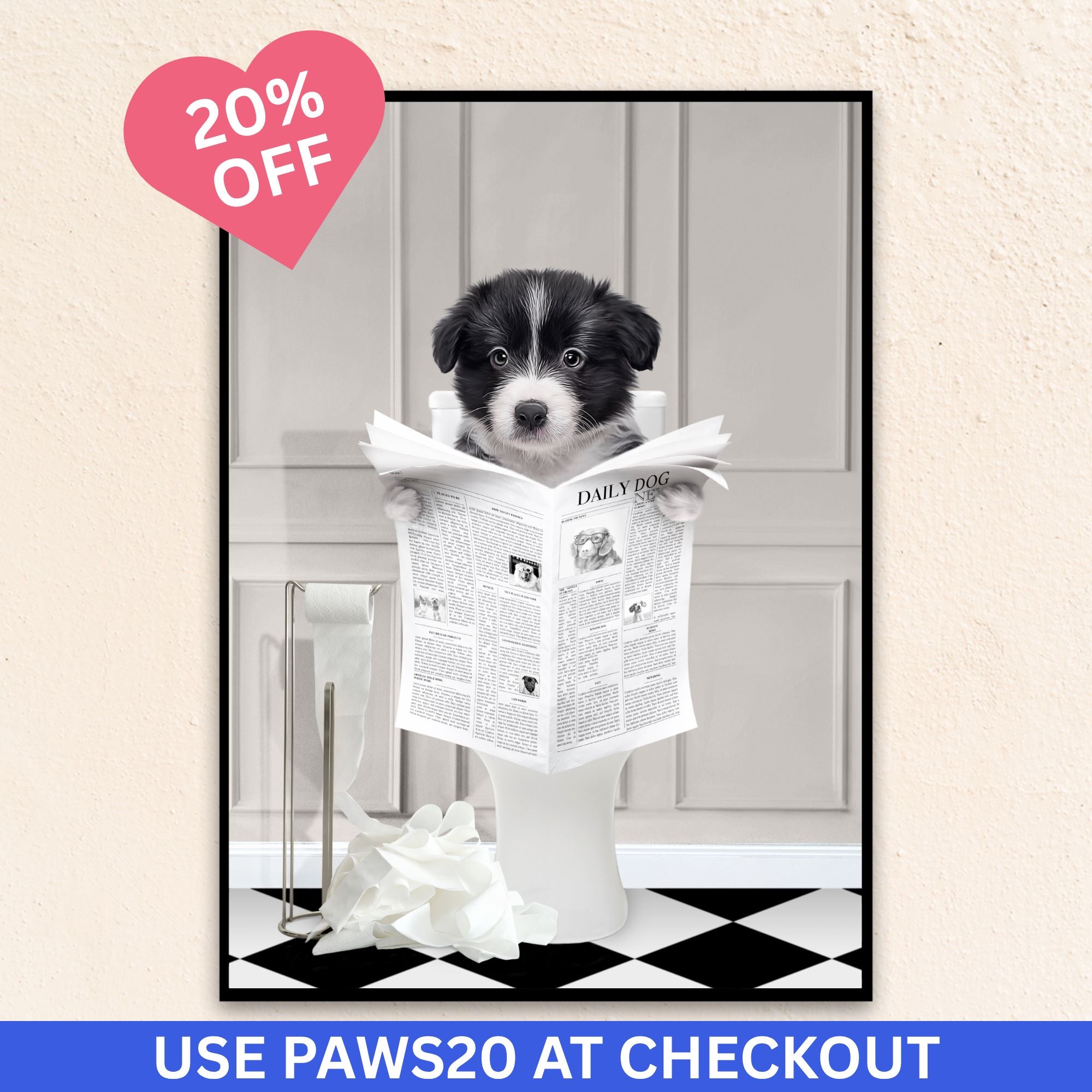Custom Funny Dog Portrait | Reading A Newspaper - Gray