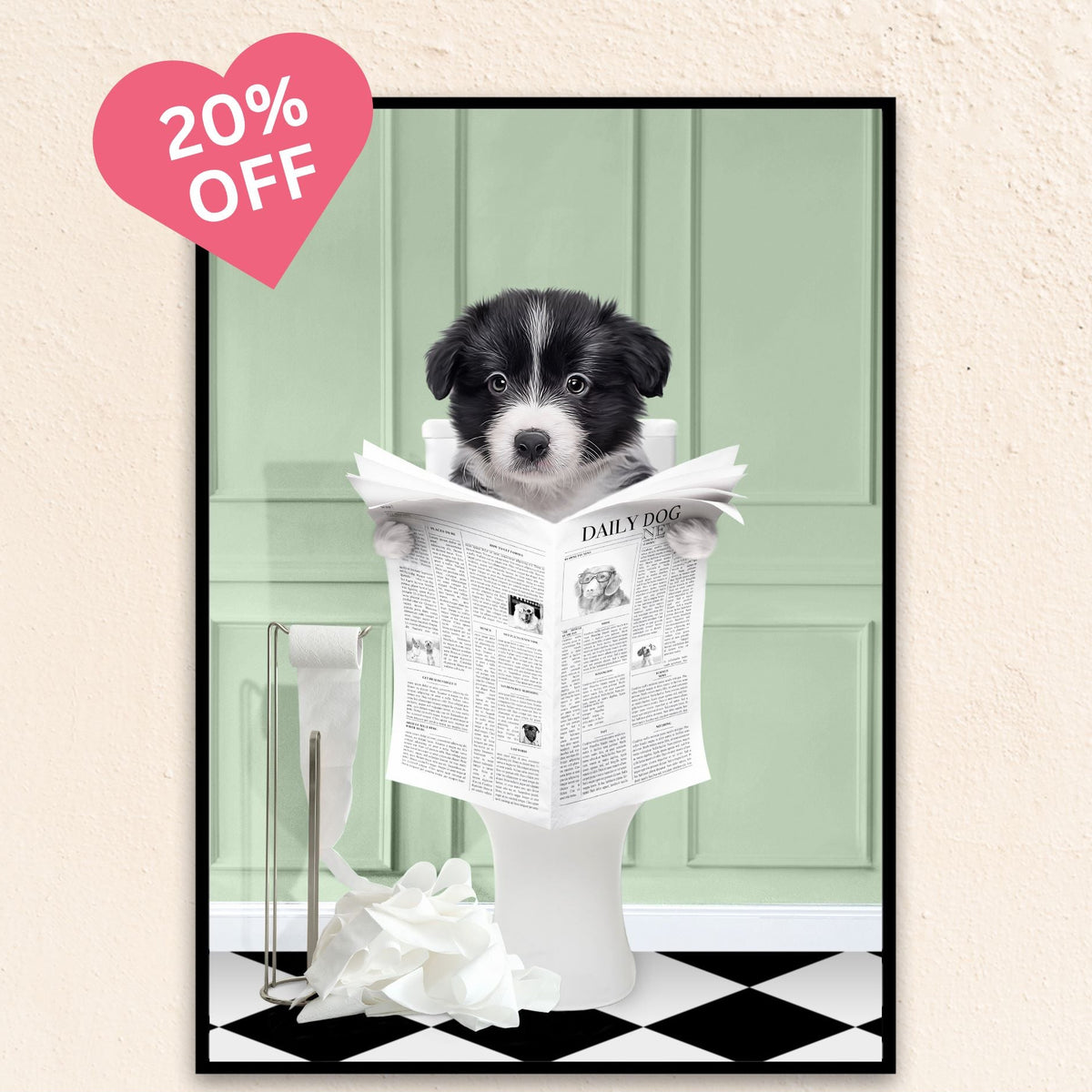 Custom Bathroom Art Pet Portrait | Reading A Newspaper - Sea Green