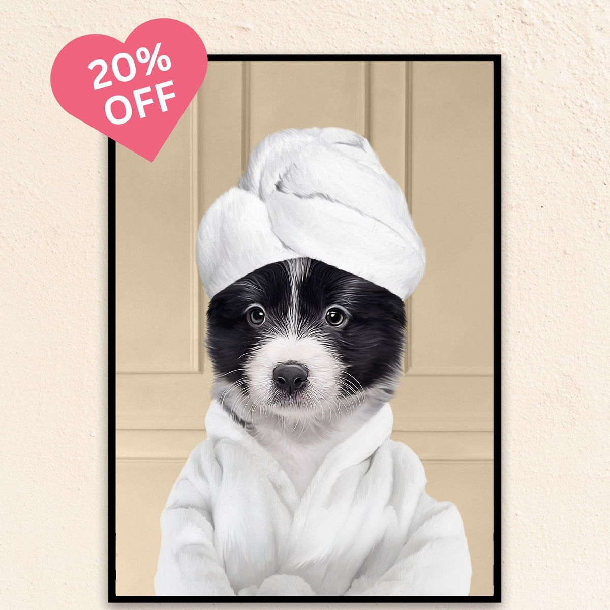 Custom Bathroom Art Pet Portrait | Wearing A Bathrobe - Beige