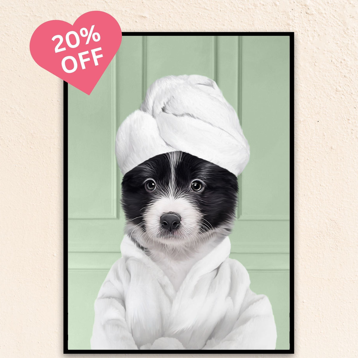 Custom Bathroom Art Pet Portrait | Wearing A Bathrobe - Sea Green