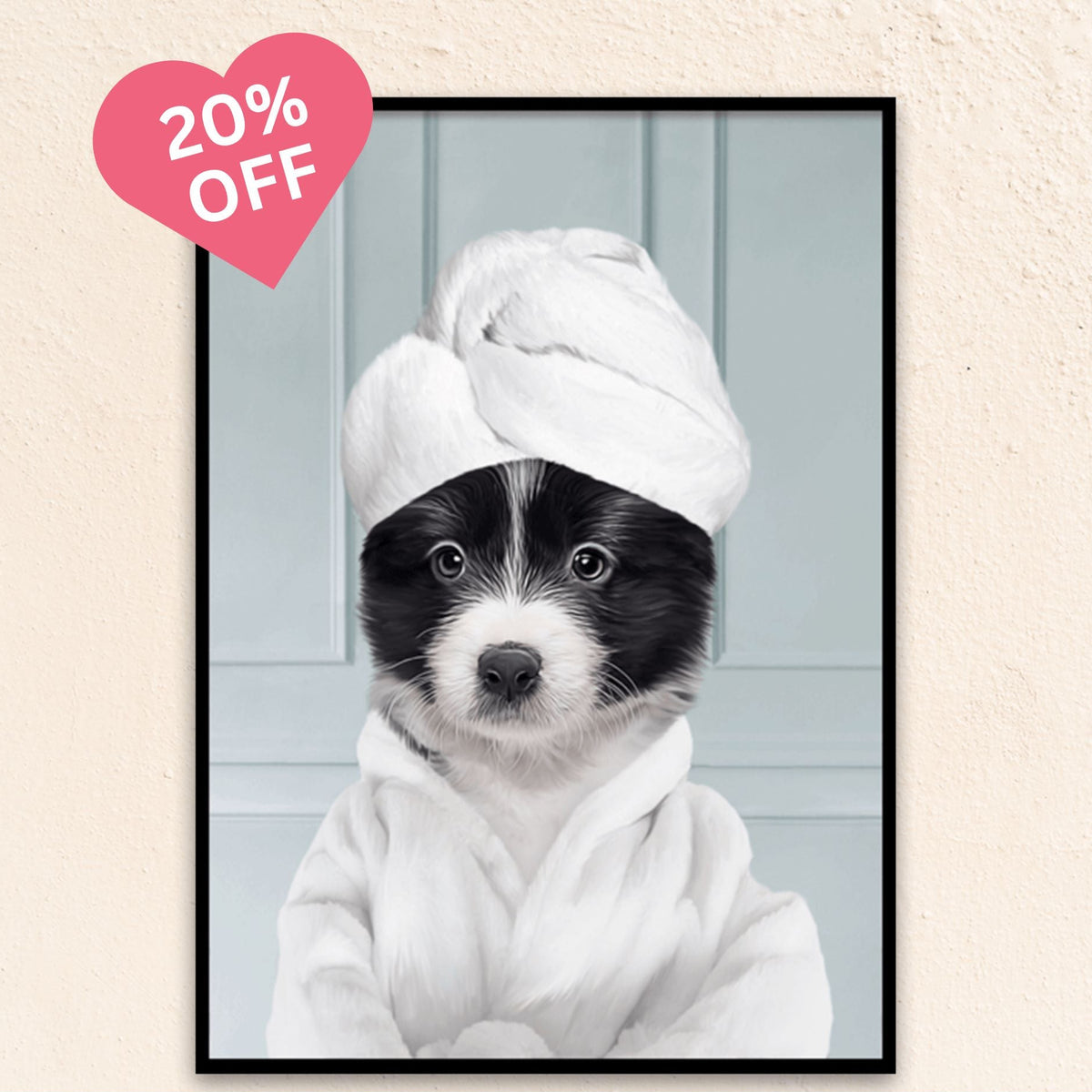 Custom Bathroom Art Pet Portrait | Wearing A Bathrobe
