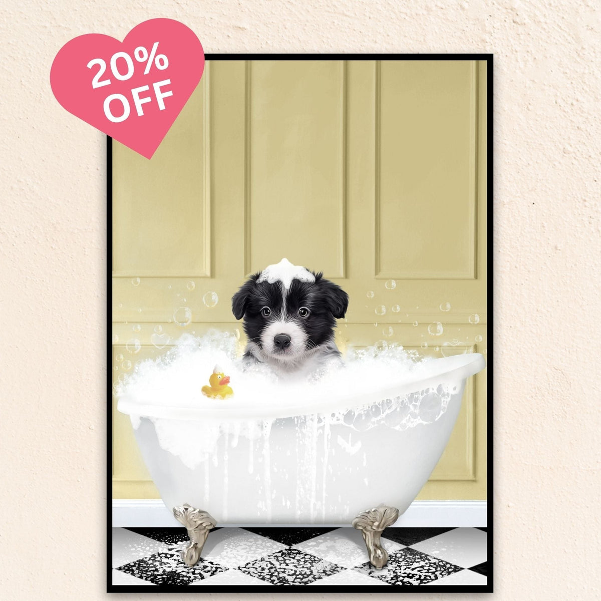 Custom Bathroom Dog Portrait I In The Bath Tub - Yellow