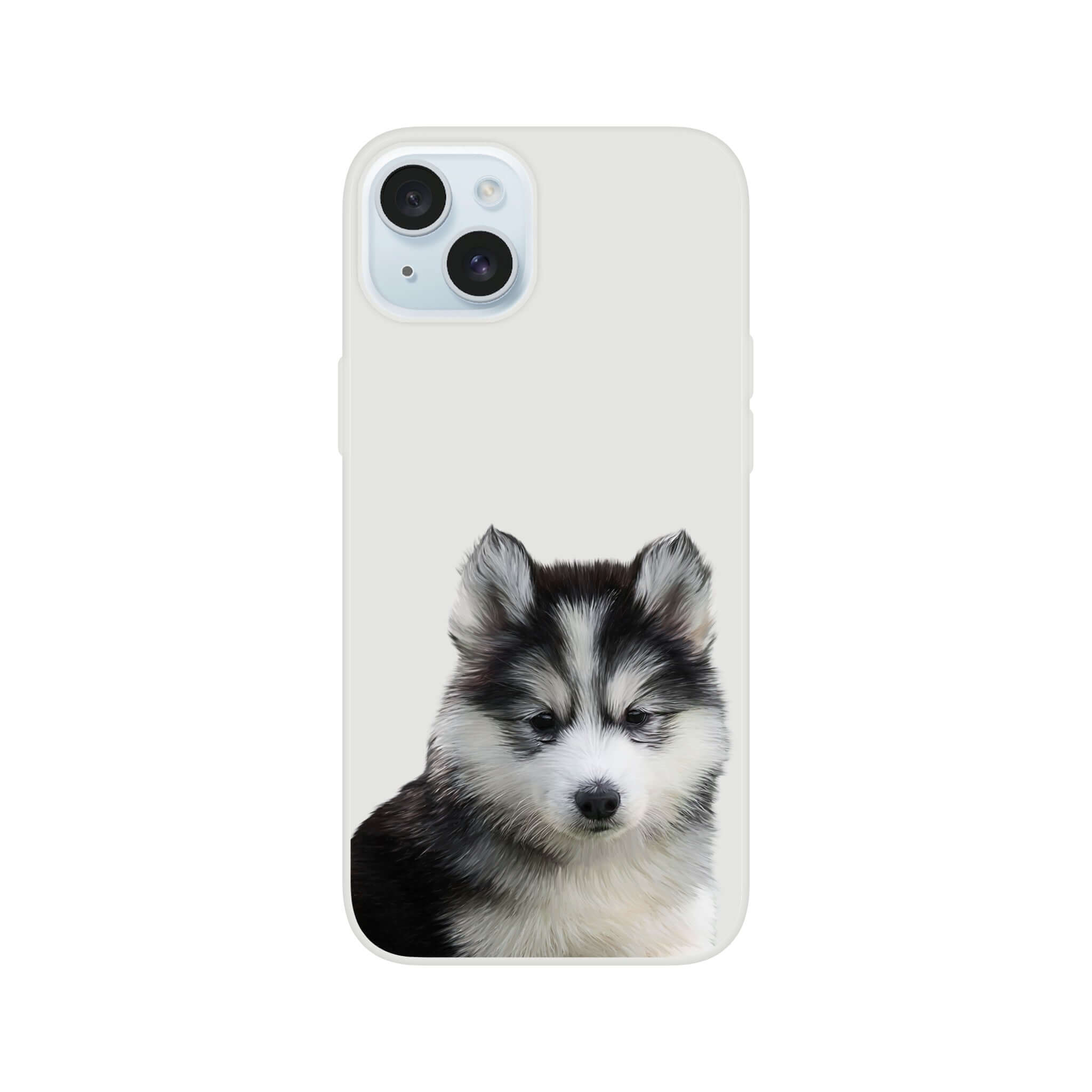 Custom pet portrait on flexible phone case. Siberian husky puppy.