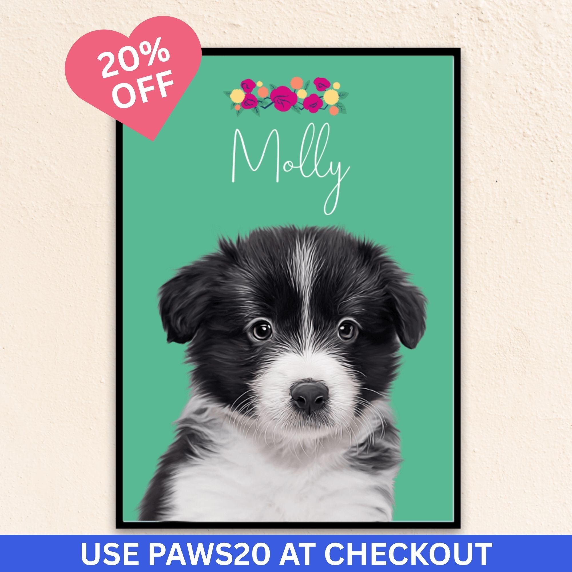 Custom Modern Pet Portrait | Floral Crown