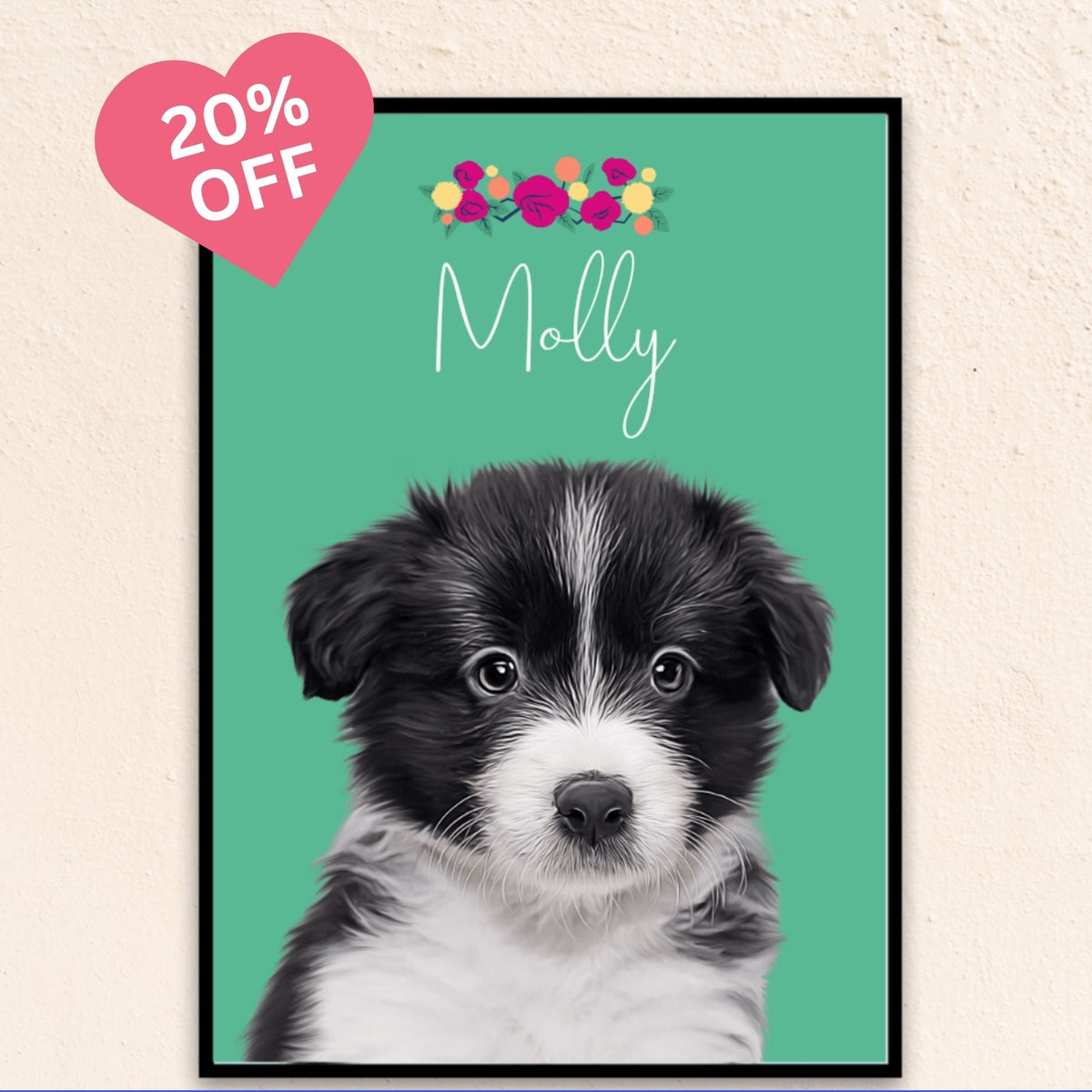 Custom Modern Pet Portrait | Floral Crown