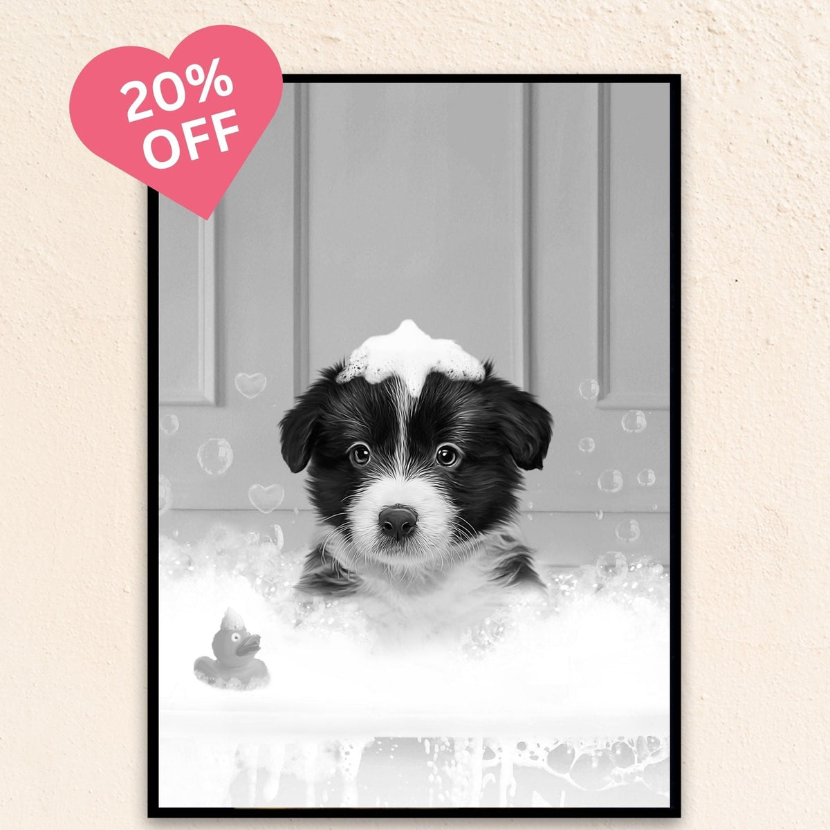 Custom Bathroom Art Dog Portrait I In The Bath Tub Close up - Black & White