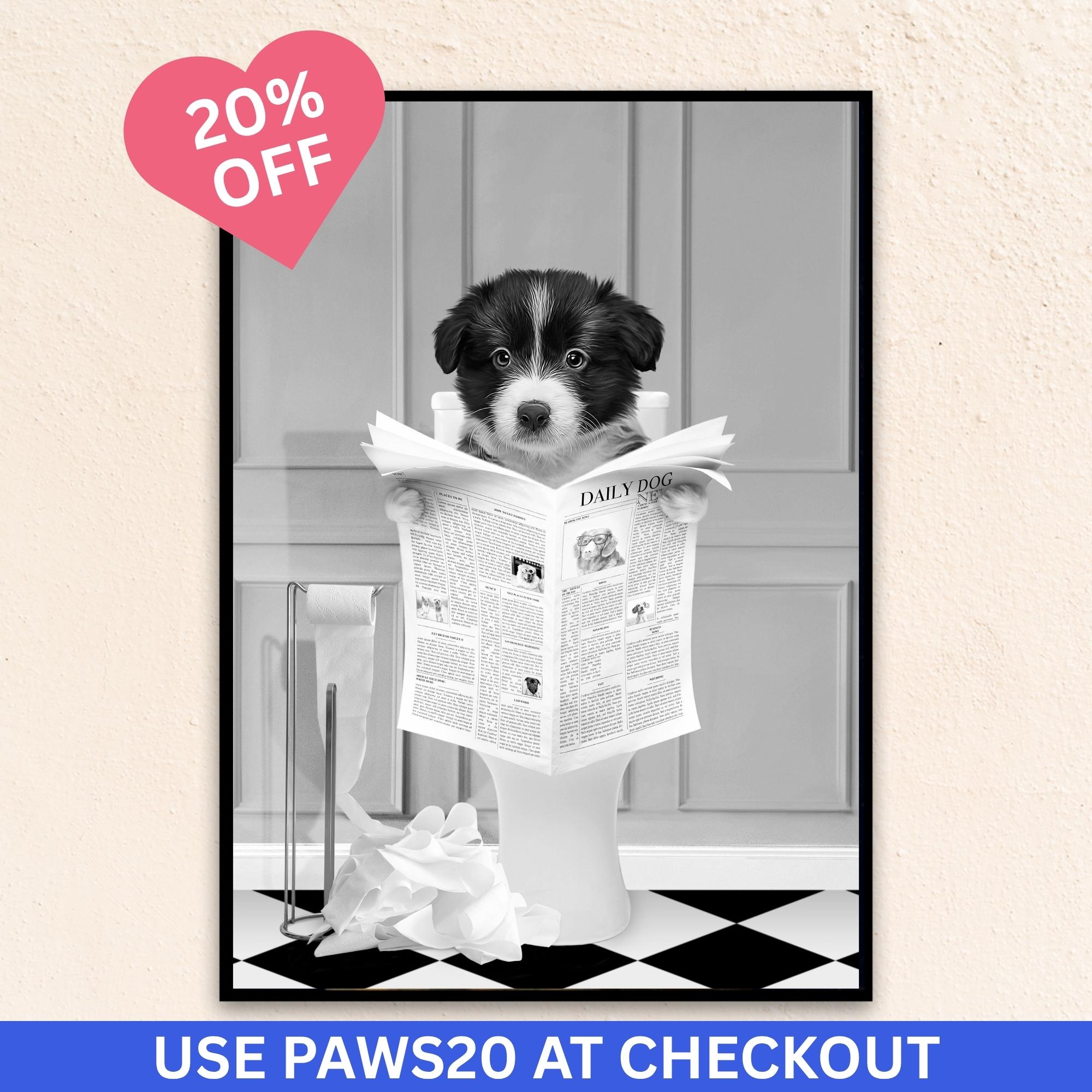 Custom Funny Pet Portrait | Reading A Newspaper - Black & White