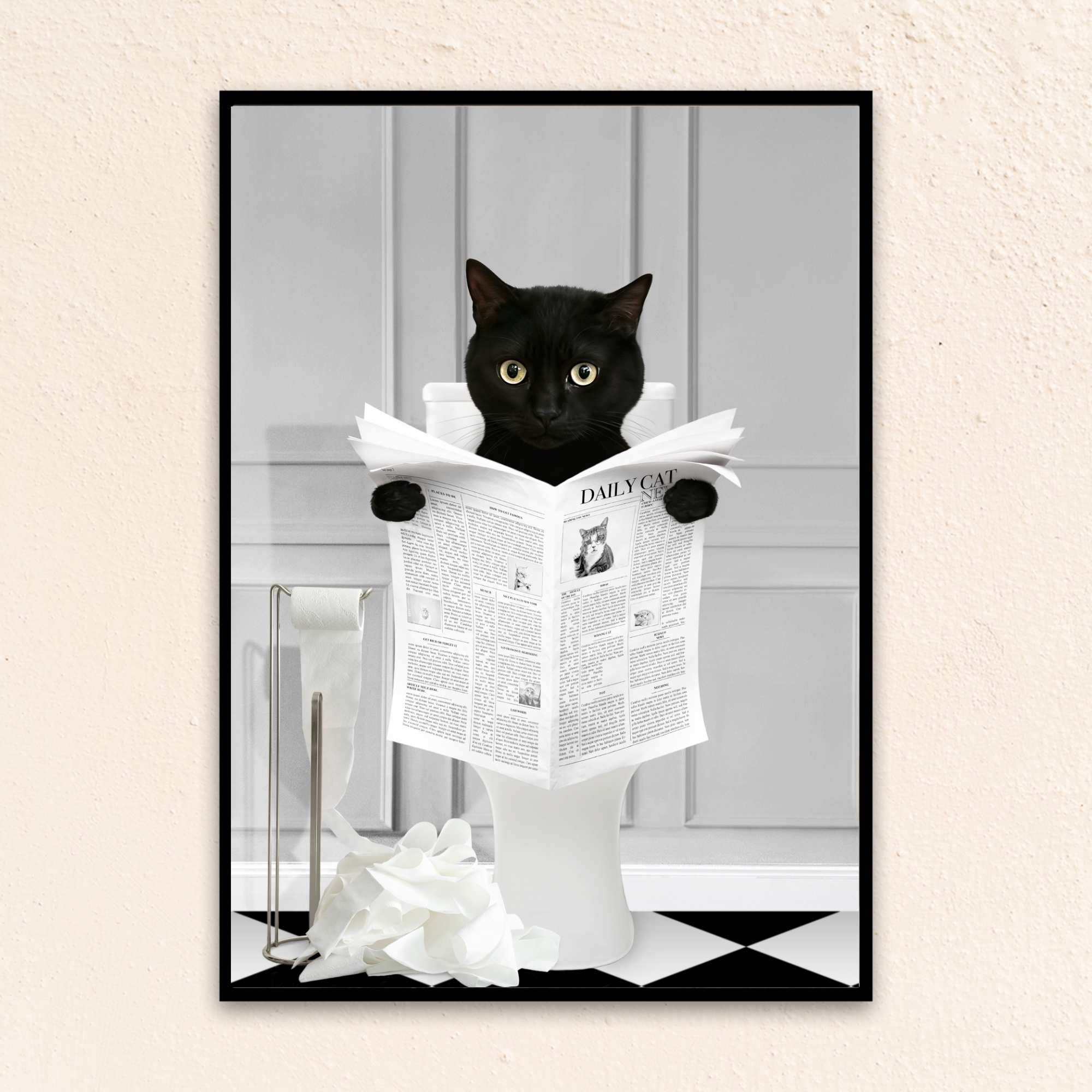 Custom Funny Cat Portrait | Reading A Newspaper - Gray