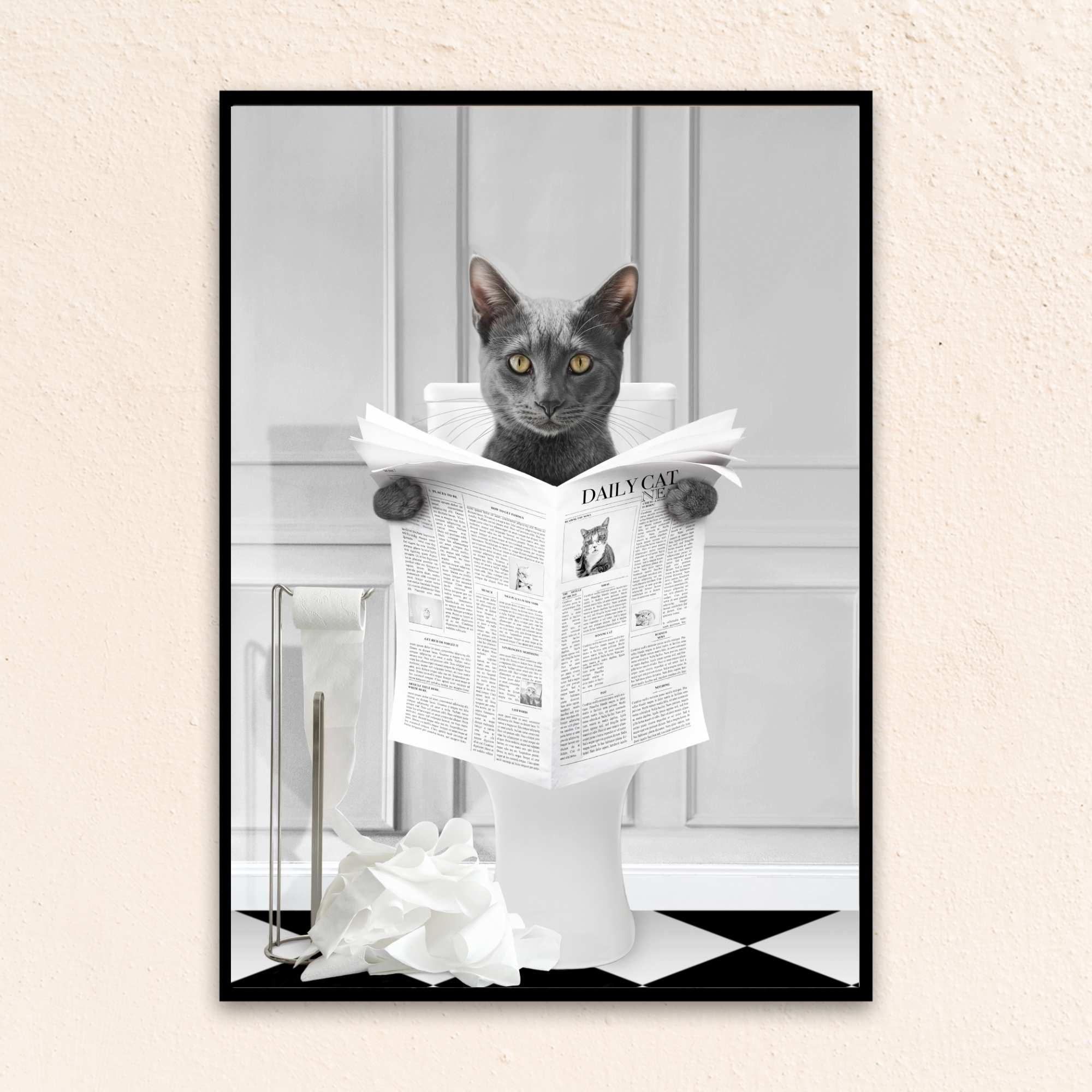 Custom Funny Cat Portrait | Reading A Newspaper - Gray