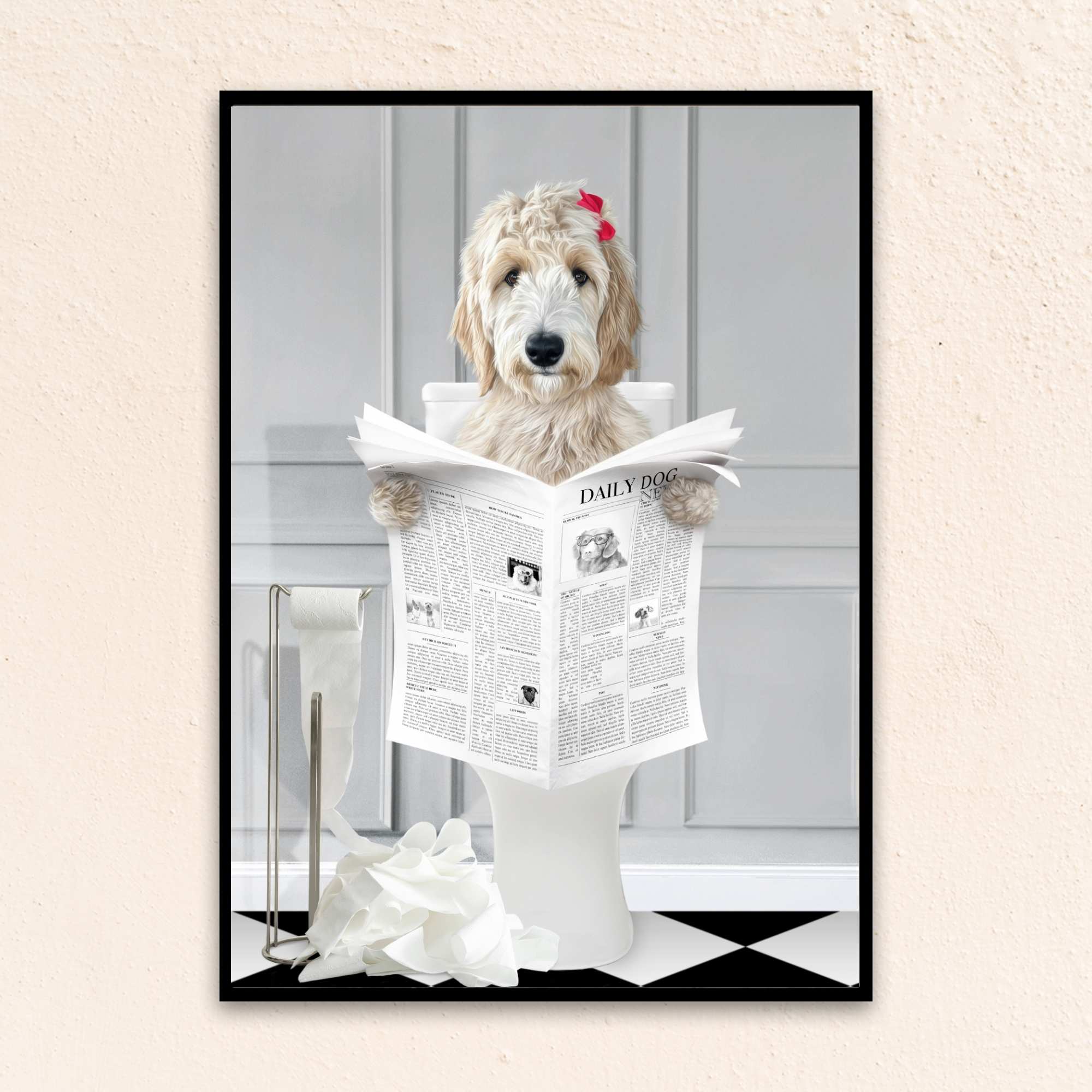 Custom Funny Dog Portrait | Reading A Newspaper - Gray
