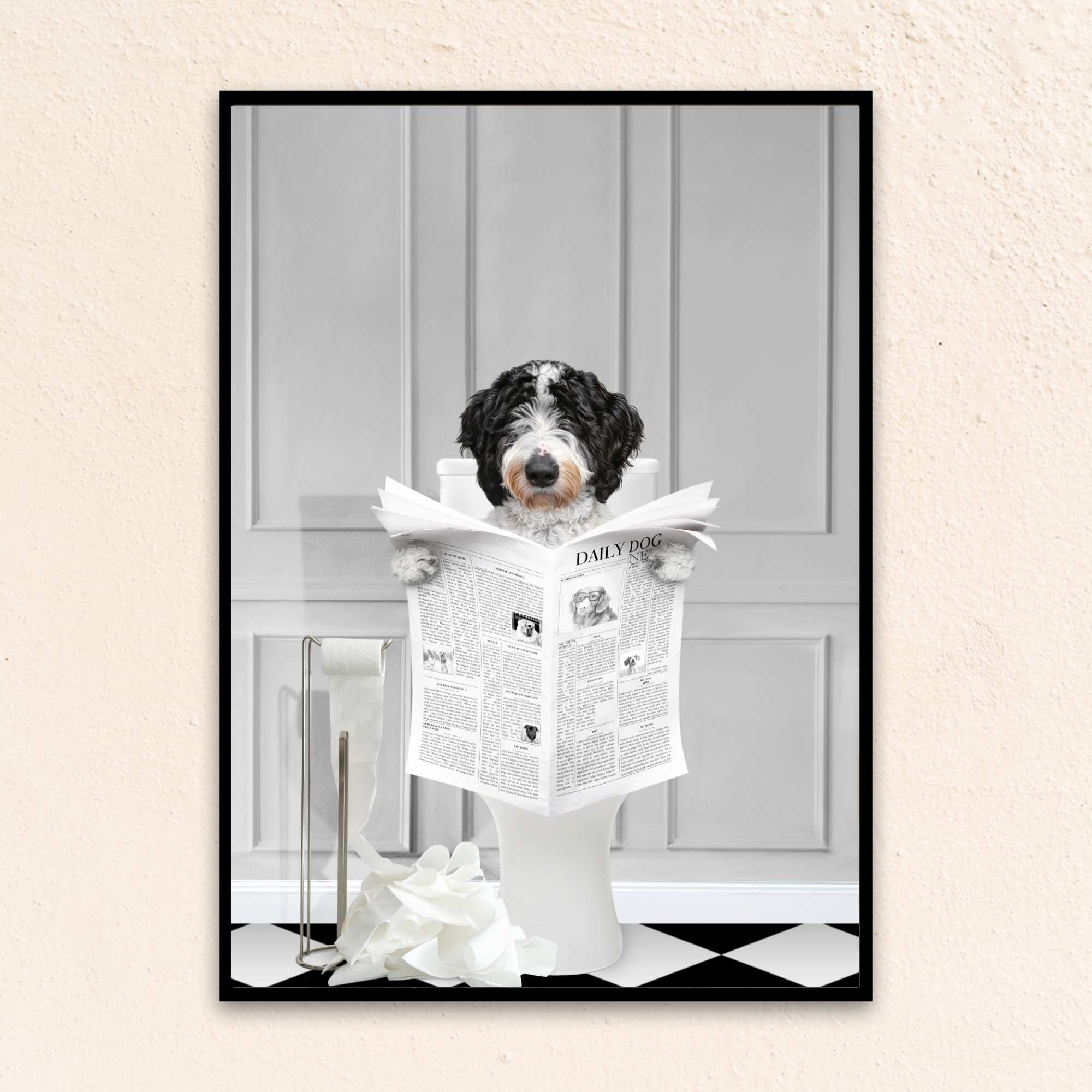 Custom Funny Dog Portrait | Reading A Newspaper - Gray