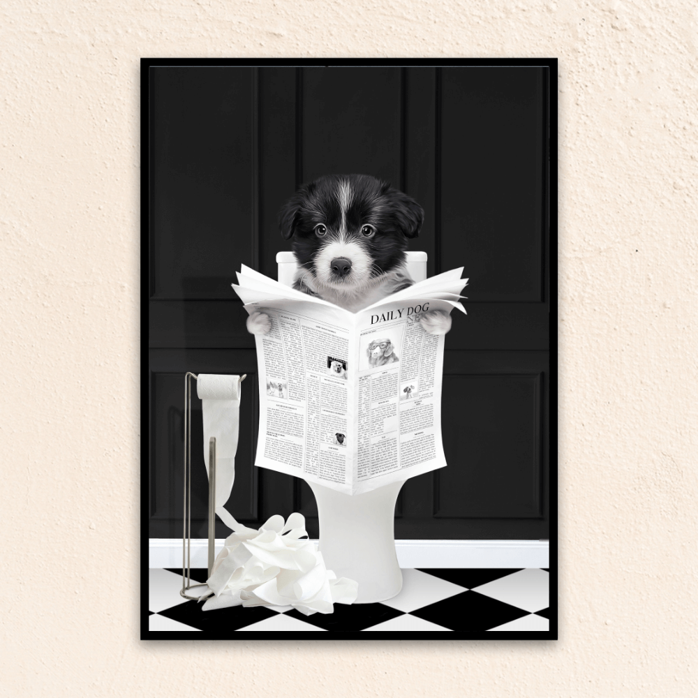Custom Funny Dog Portrait | Reading A Newspaper - Black