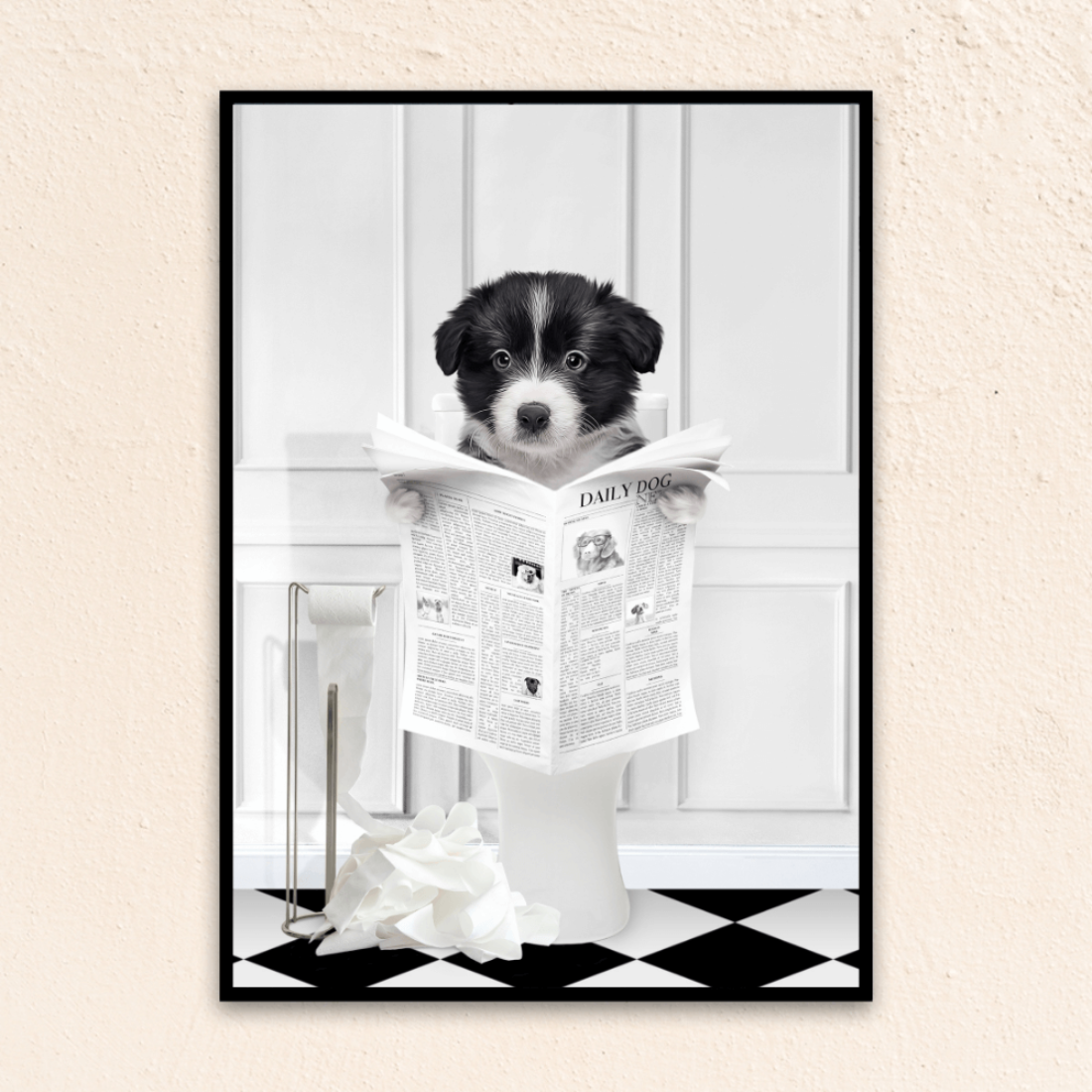 Custom Funny Dog Portrait I Reading A Newspaper - White