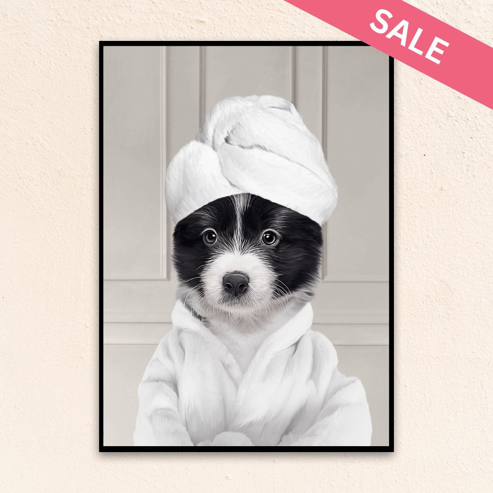 Custom Funny Pet Portrait | Wearing A Bathrobe - Gray