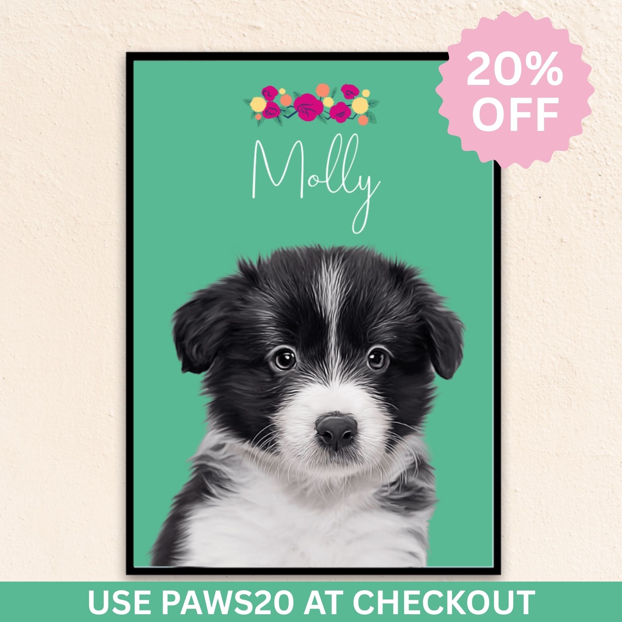 Custom Modern Pet Portrait | Floral Crown