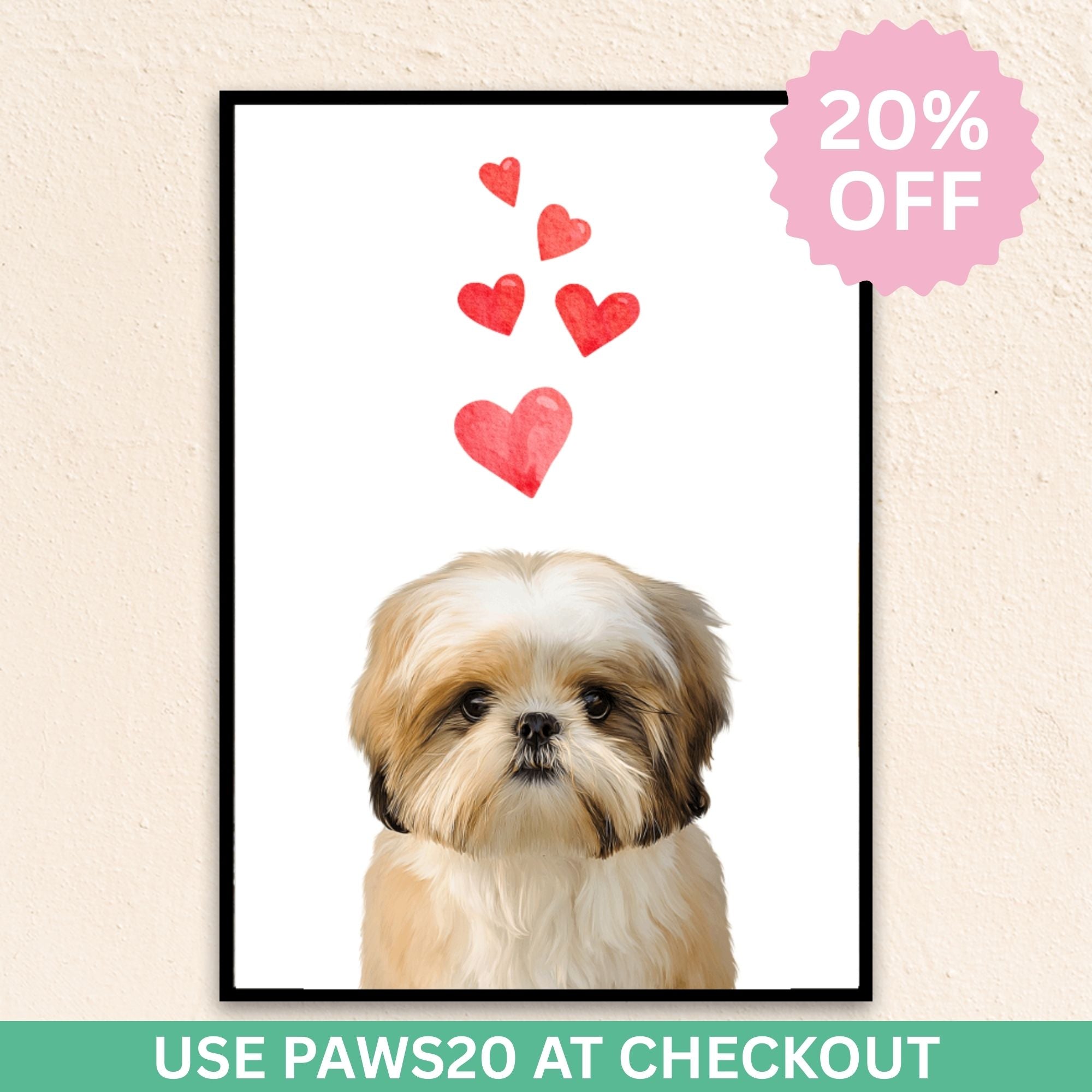 Custom Modern Pet Portrait | Multiple Hearts