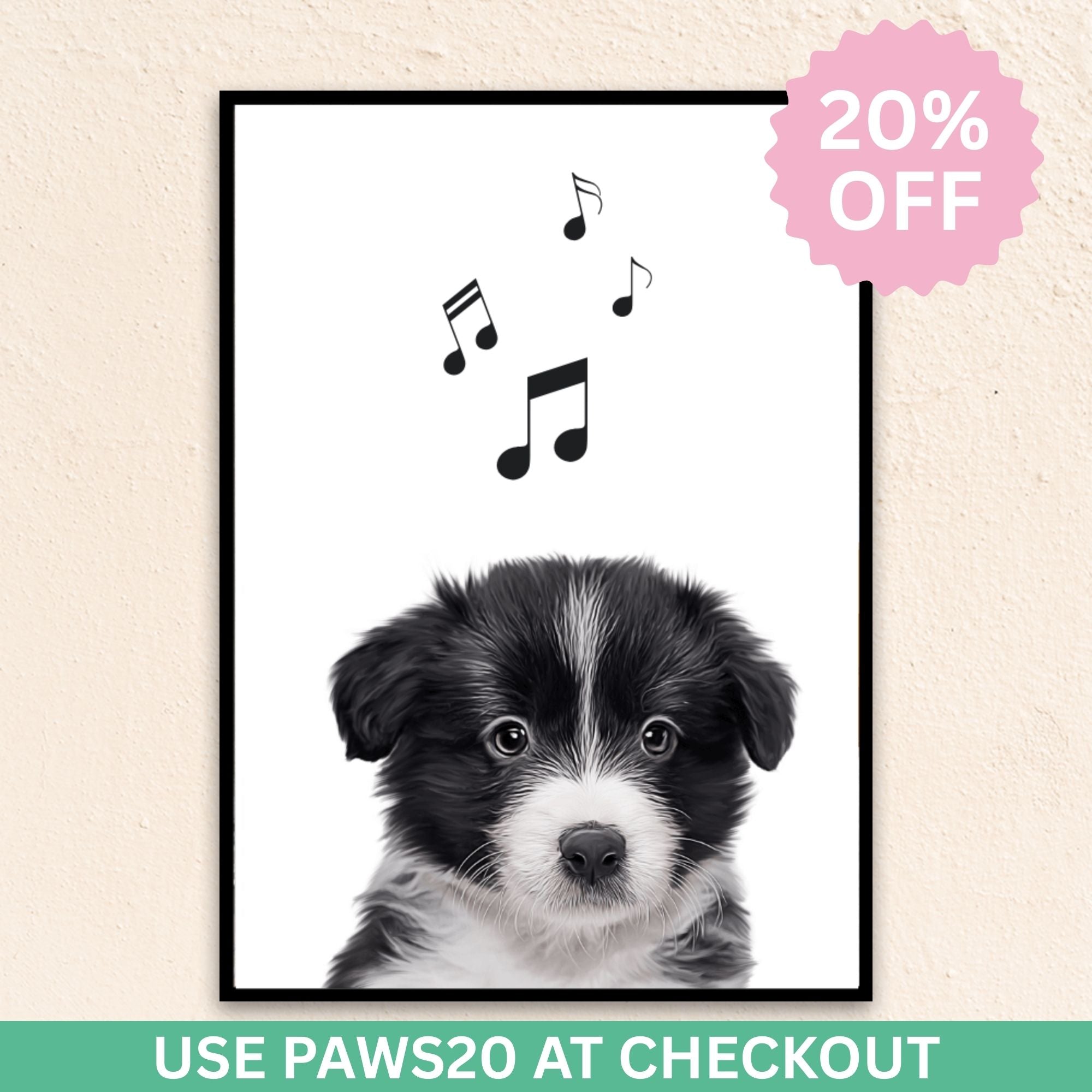 Custom Modern Pet Portrait | Musical Notes