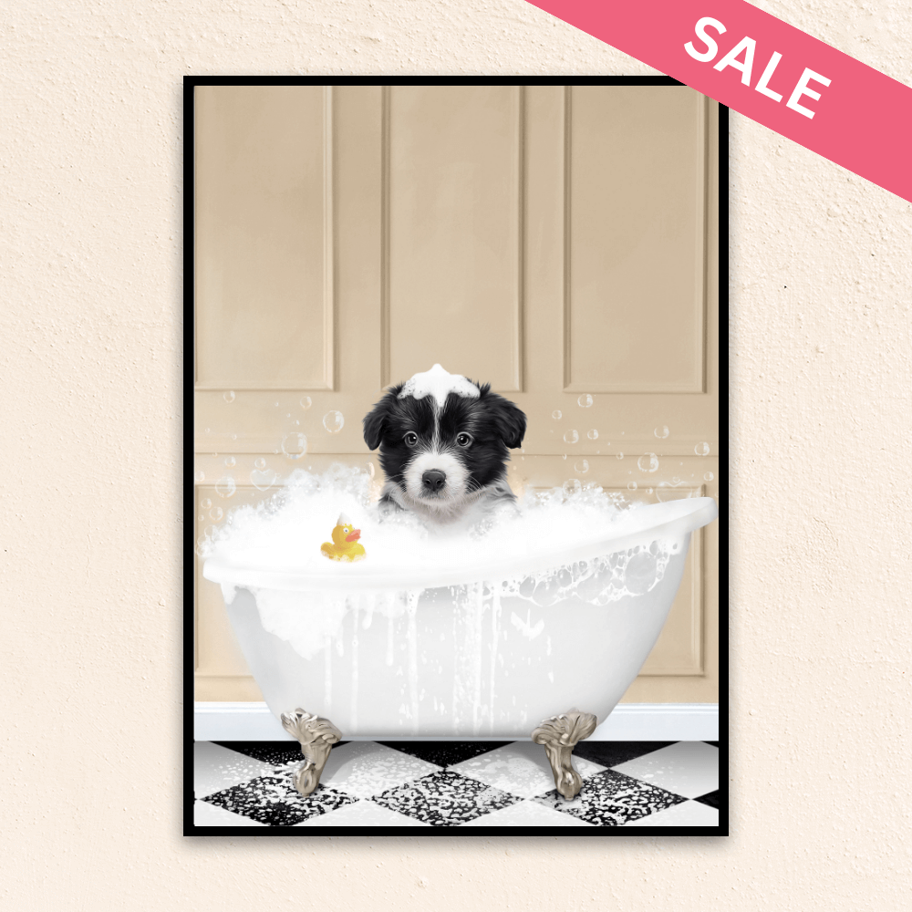 Custom Funny Pet Portrait | In The Bath Tub Beige