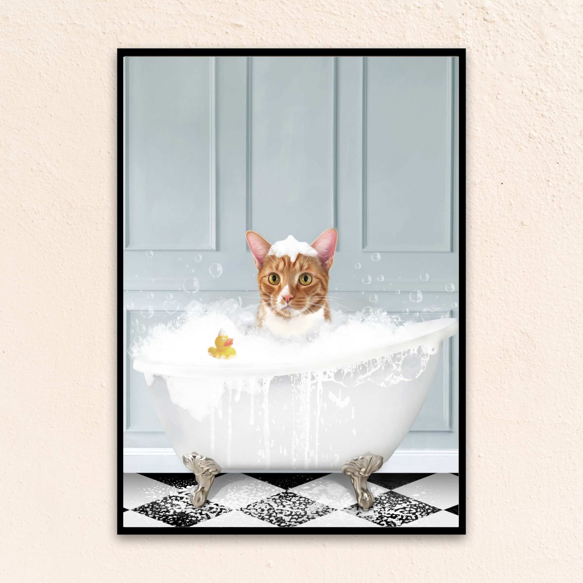 Custom Bathroom Art Cat Portrait I In The Bath Tub