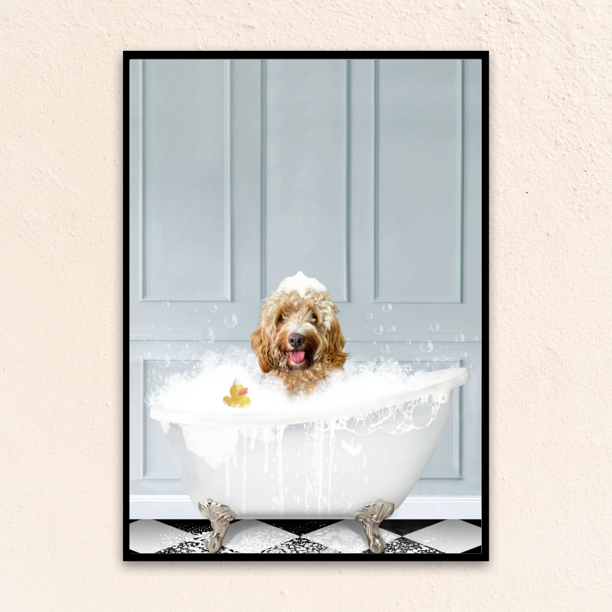Custom Bathroom Art Dog Portrait I In The Bath Tub