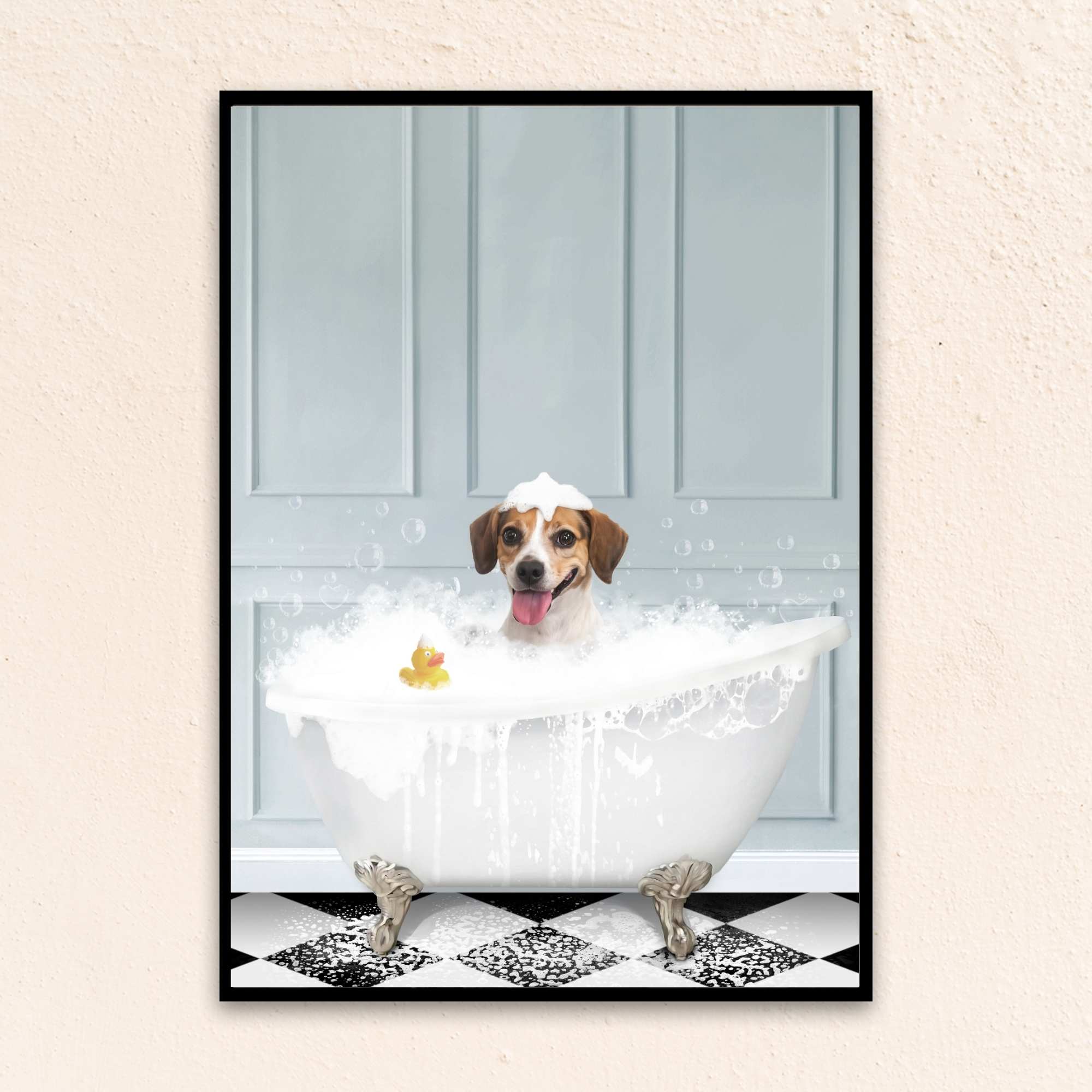 Custom Bathroom Art Dog Portrait I In The Bath Tub