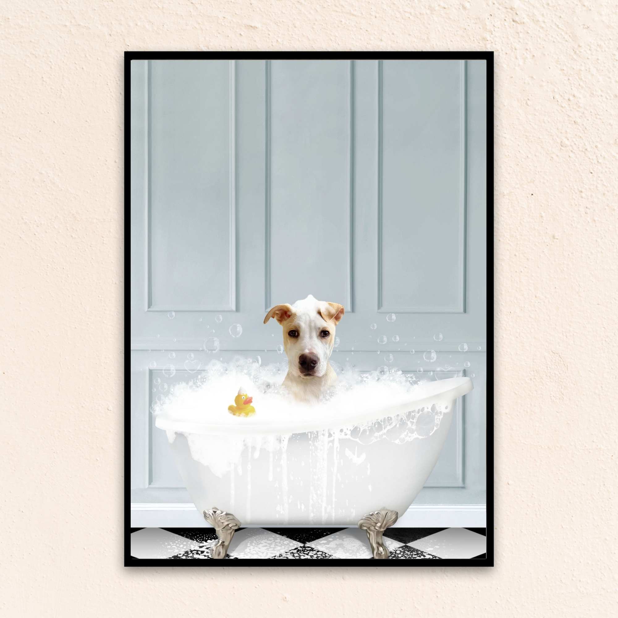 Custom Bathroom Art Dog Portrait I In The Bath Tub