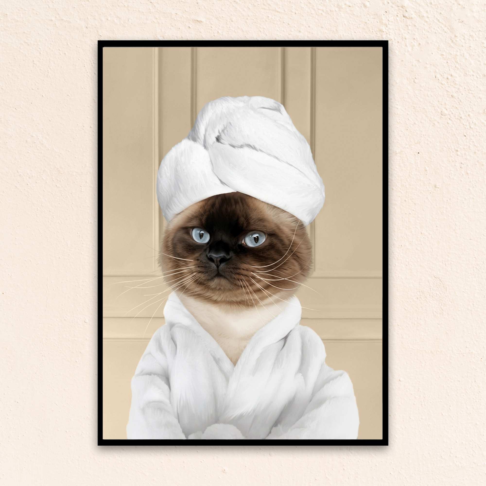 Custom Funny Cat Portrait | Wearing A Bathrobe - Beige