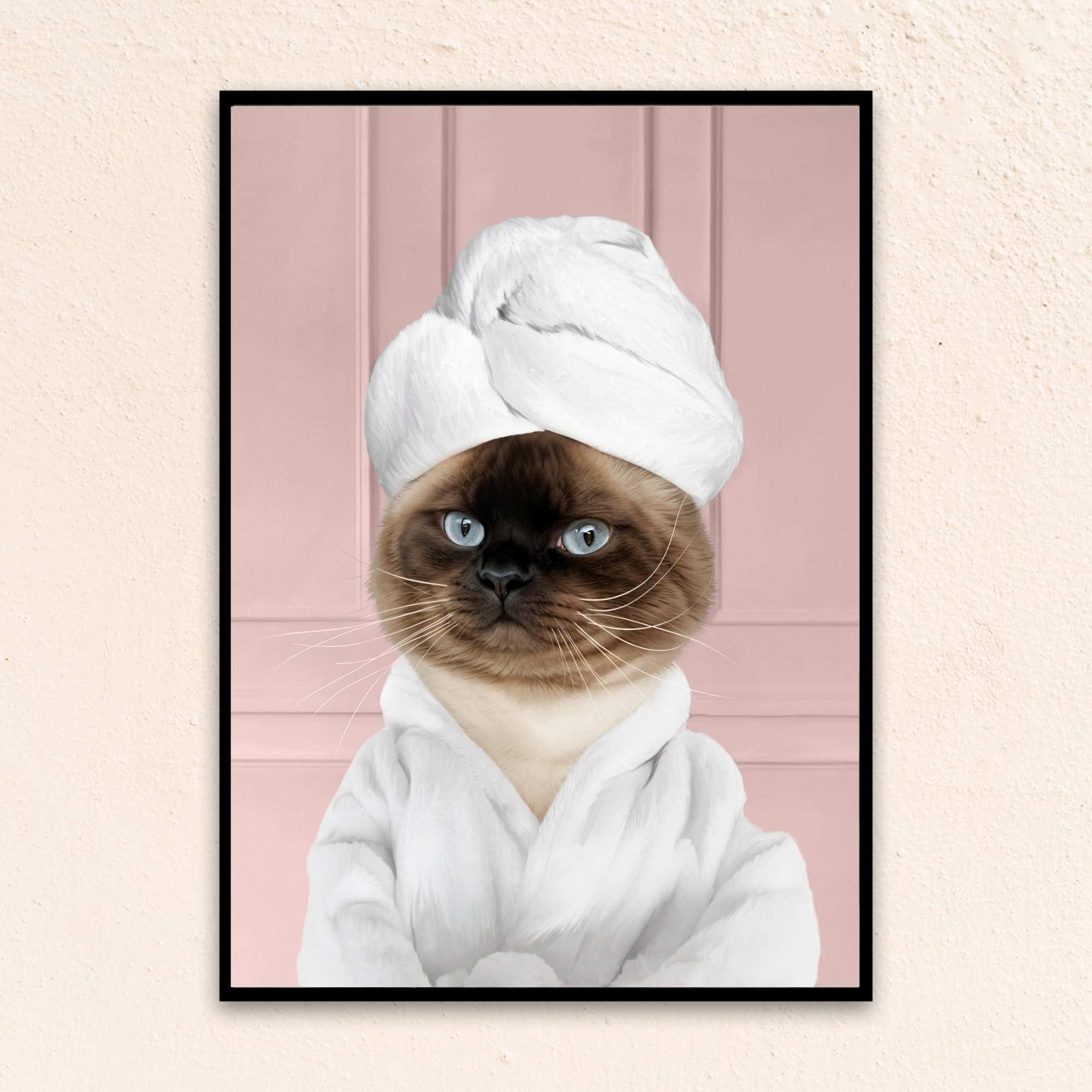 Custom Funny Cat Portrait | Wearing A Bathrobe - Pink