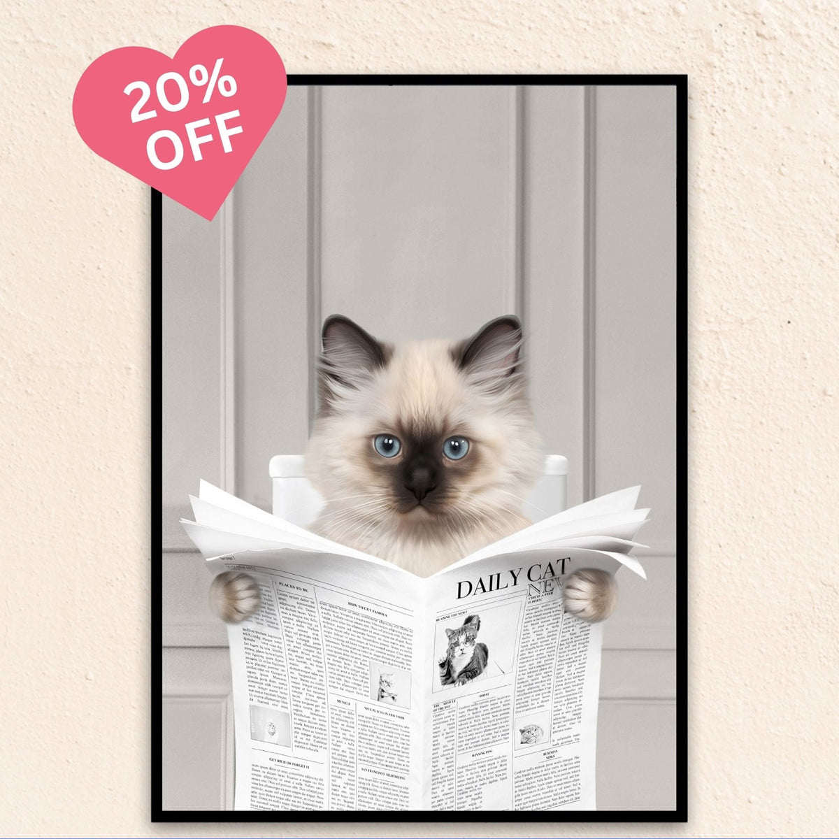 Expressive gray-toned cat portrait highlighting a pet’s serious face while reading the news.