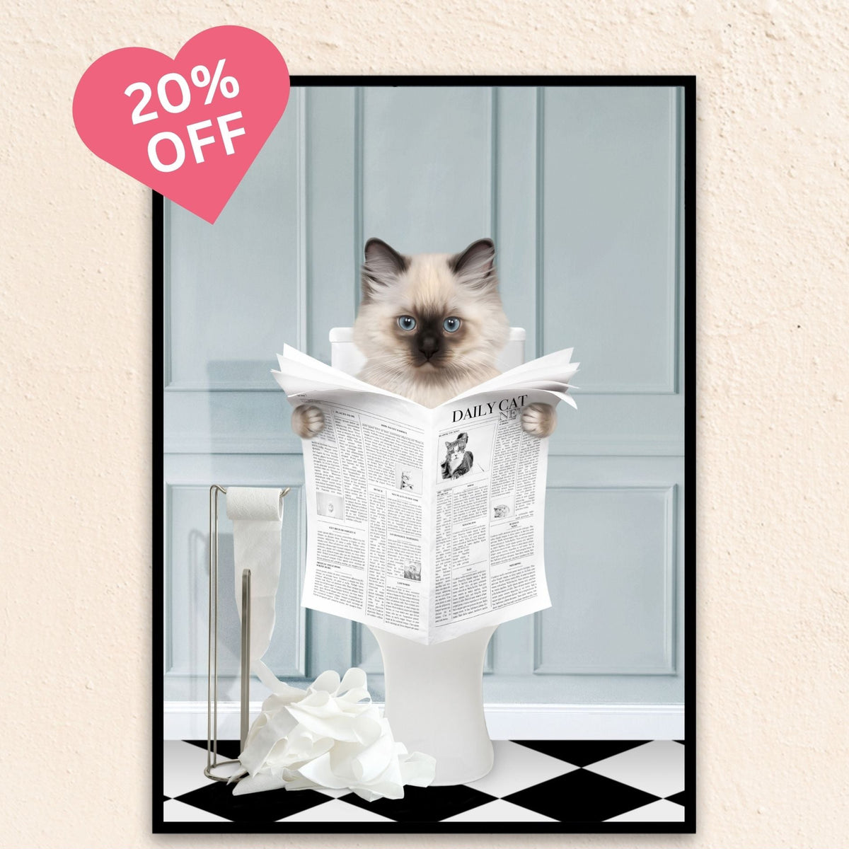 Custom cat portrait of a feline reading the newspaper, capturing a serious yet humorous moment.