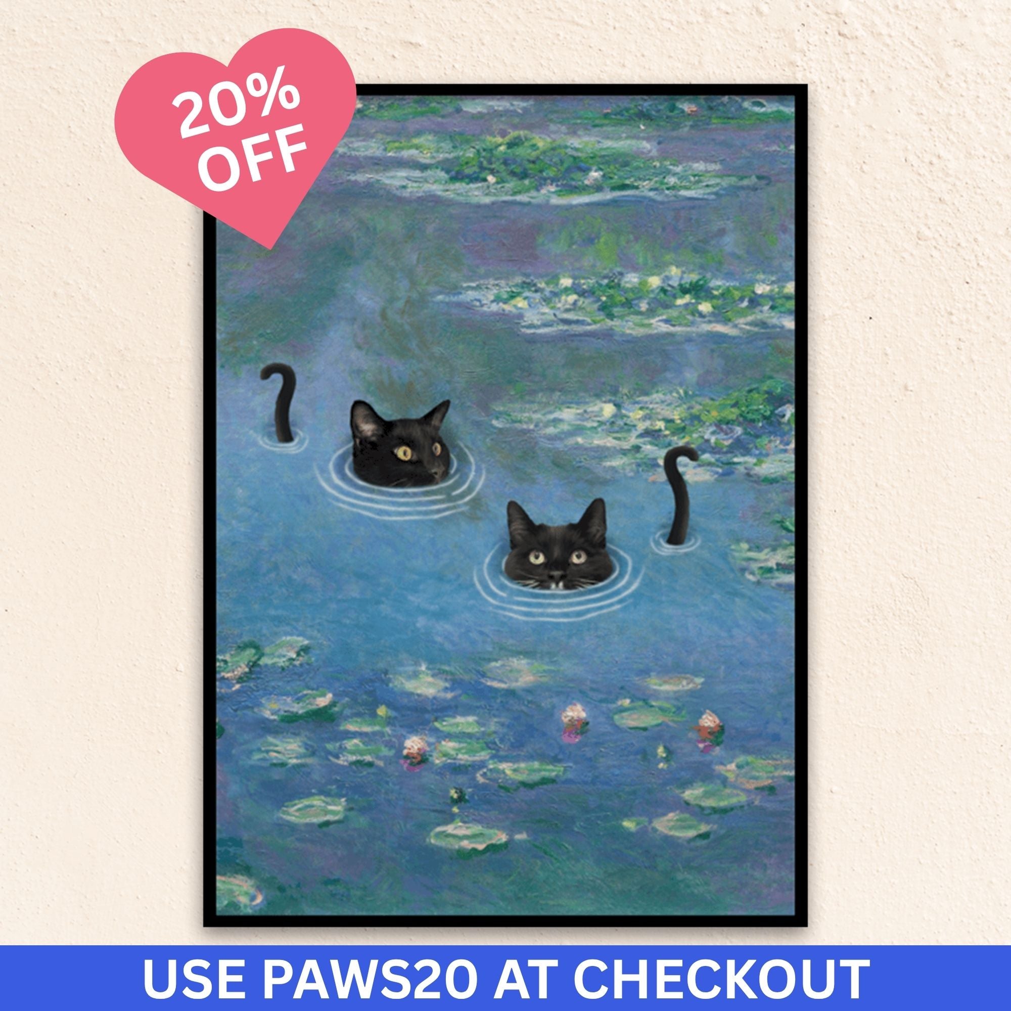 Custom Funny Cat Portrait | Water Lilies For 2 Cats or More
