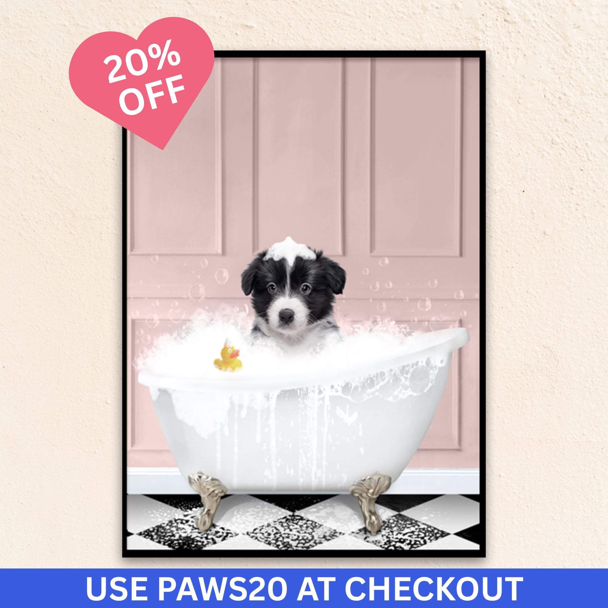 Custom Funny Pet Portrait | In The Bath Tub - Pink