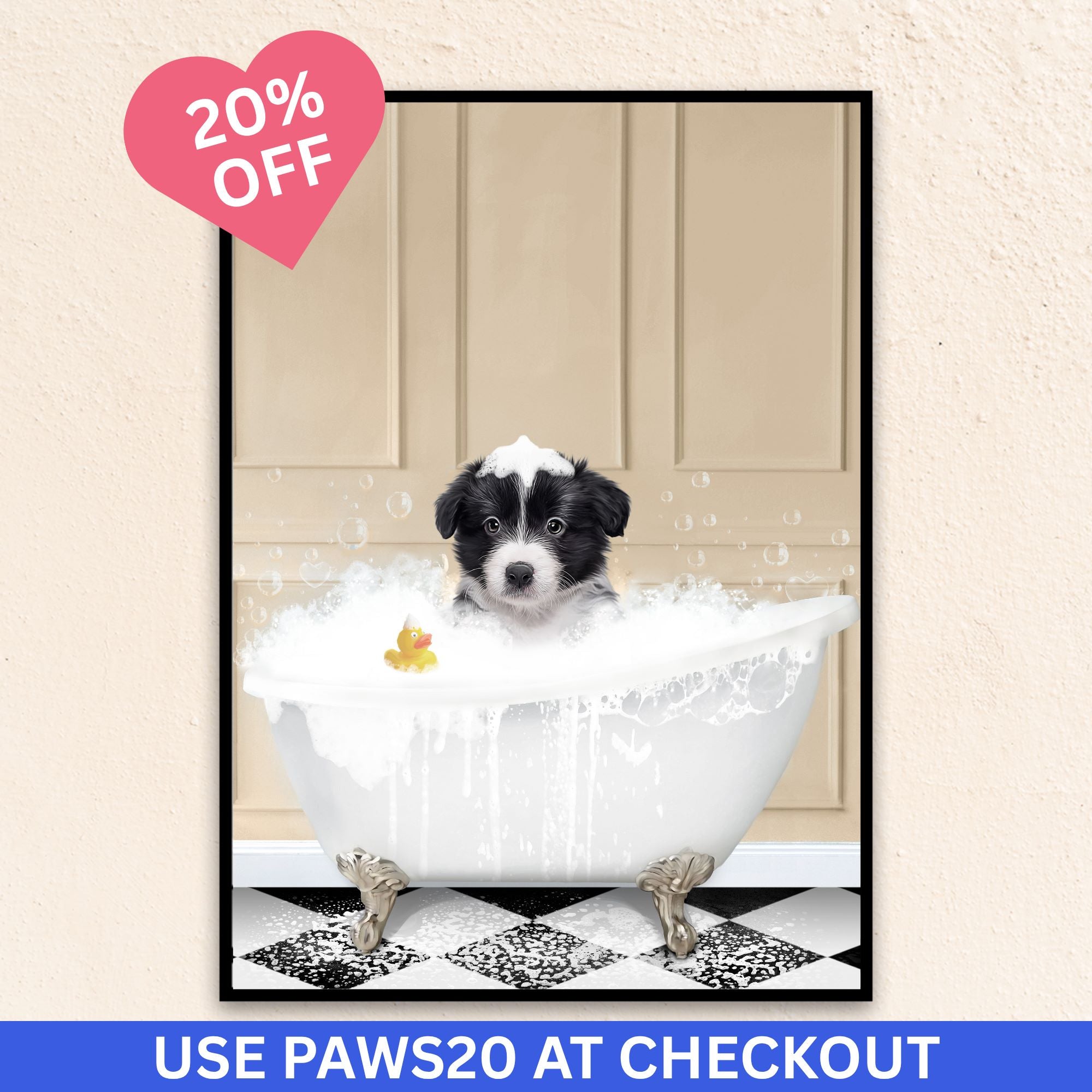 Custom Funny Pet Portrait | In The Bath Tub Beige