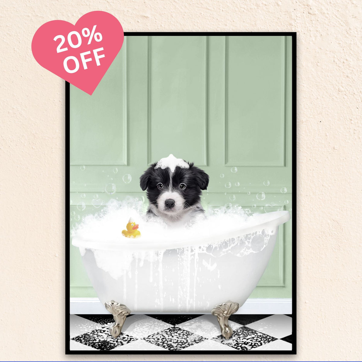 Custom Bathroom Art Pet Portrait  | In The Bath Tub Sea Green