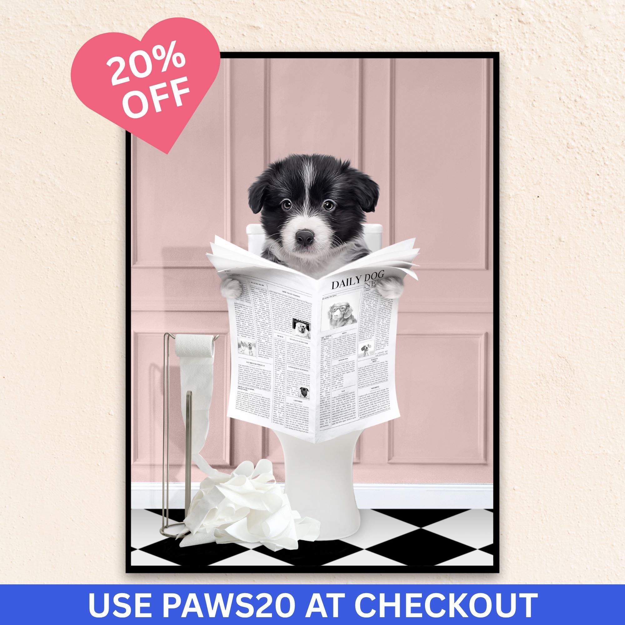 Custom Funny Pet Portrait | Reading A Newspaper - Pink