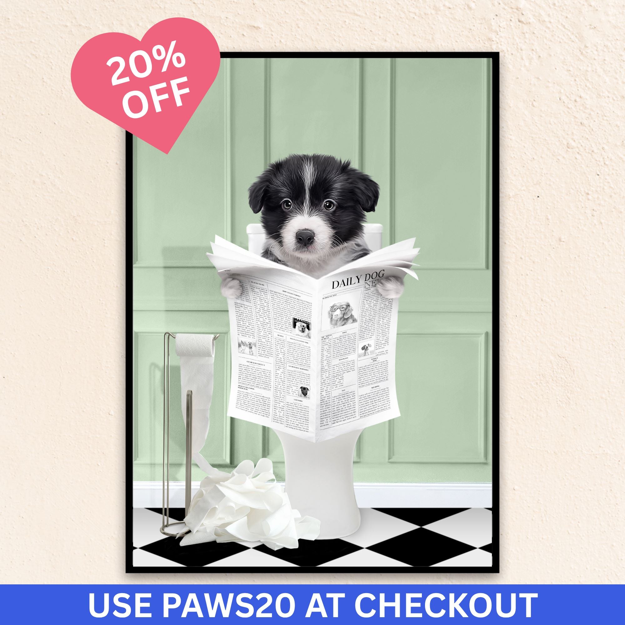 Custom Funny Pet Portrait | Reading A Newspaper - Sea Green