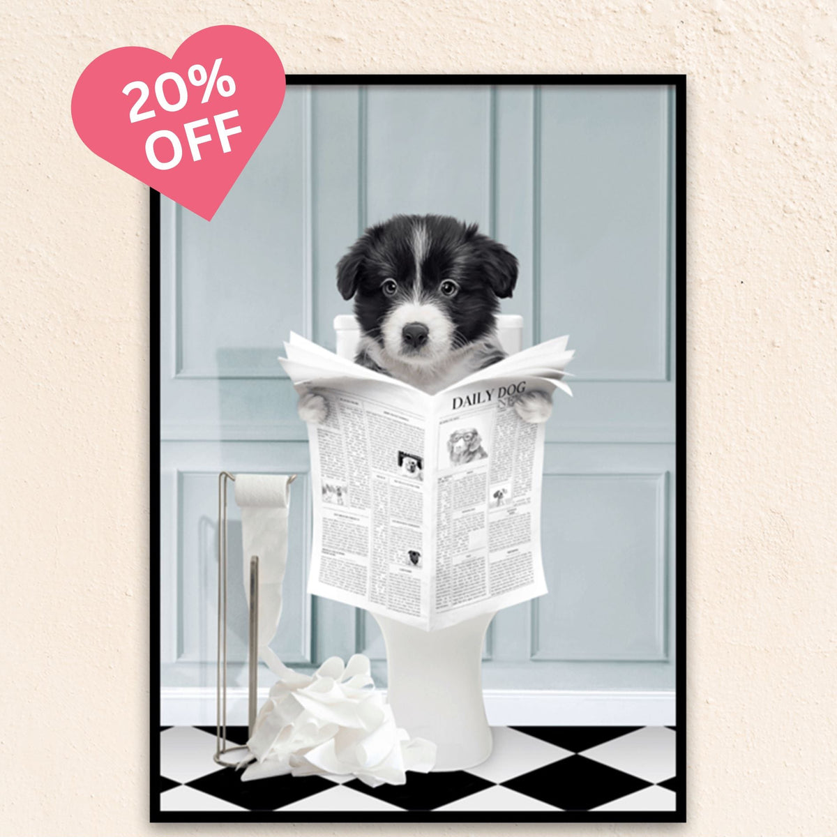 Custom Bathroom Dog Portrait I Reading A Newspaper