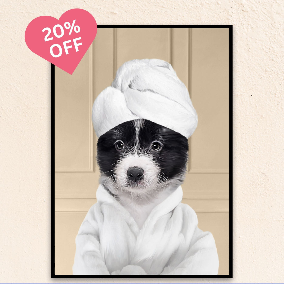 Custom Bathroom Art Pet Portrait | Wearing A Bathrobe - Beige