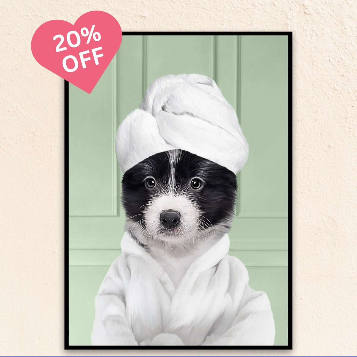 Custom Bathroom Art Pet Portrait | Wearing A Bathrobe - Sea Green