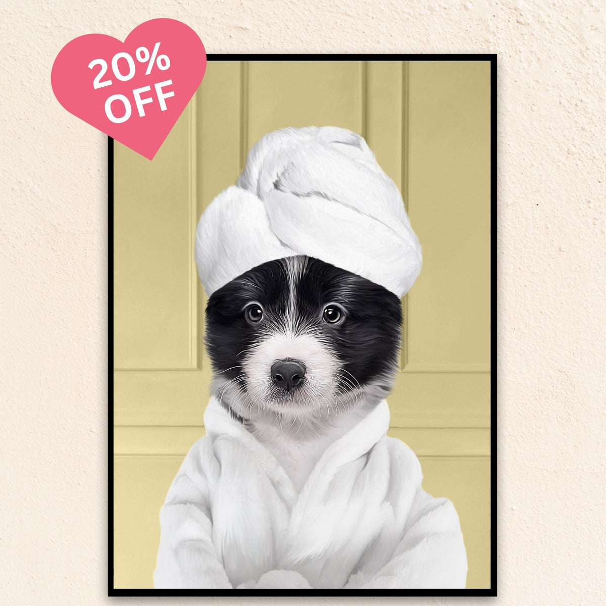 Custom Bathroom Art Pet Portrait | Wearing A Bathrobe - Yellow