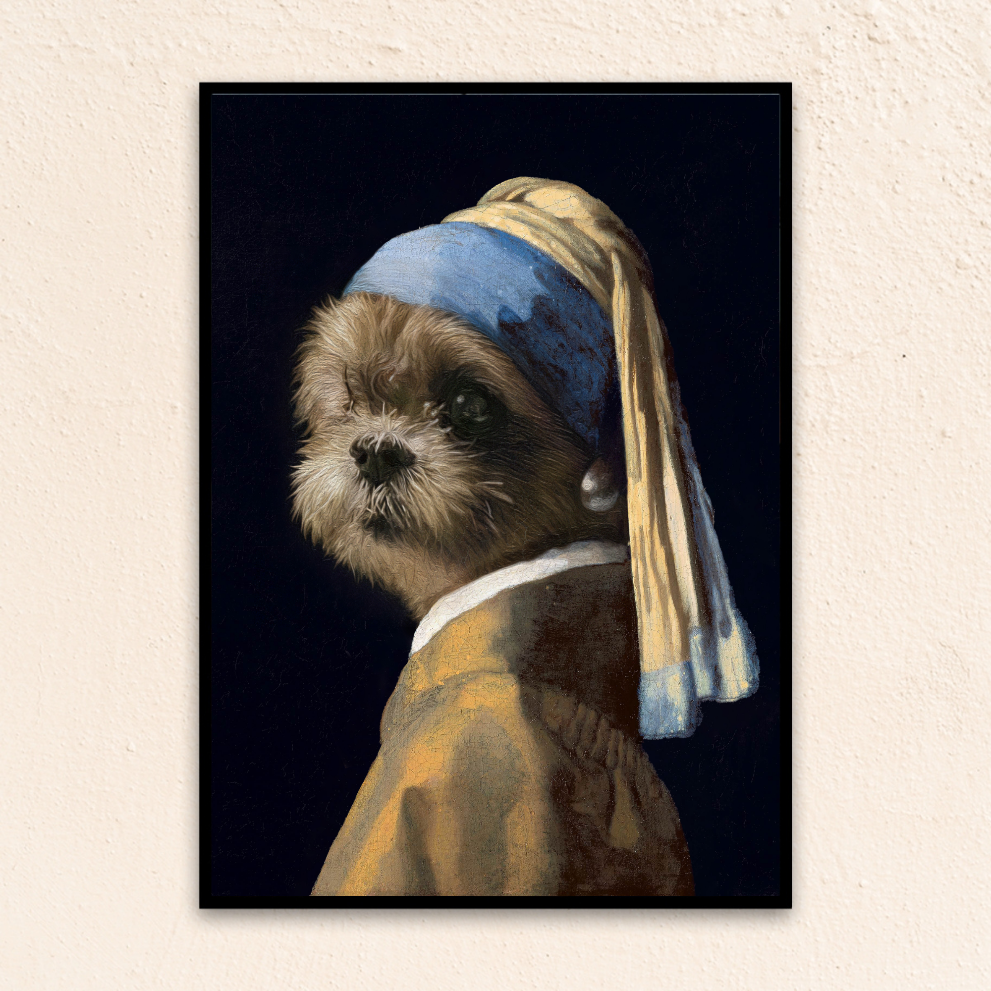 Custom Royal dog portrait wall art. Shih Tzu artwork Girl with the Pearl Earring.