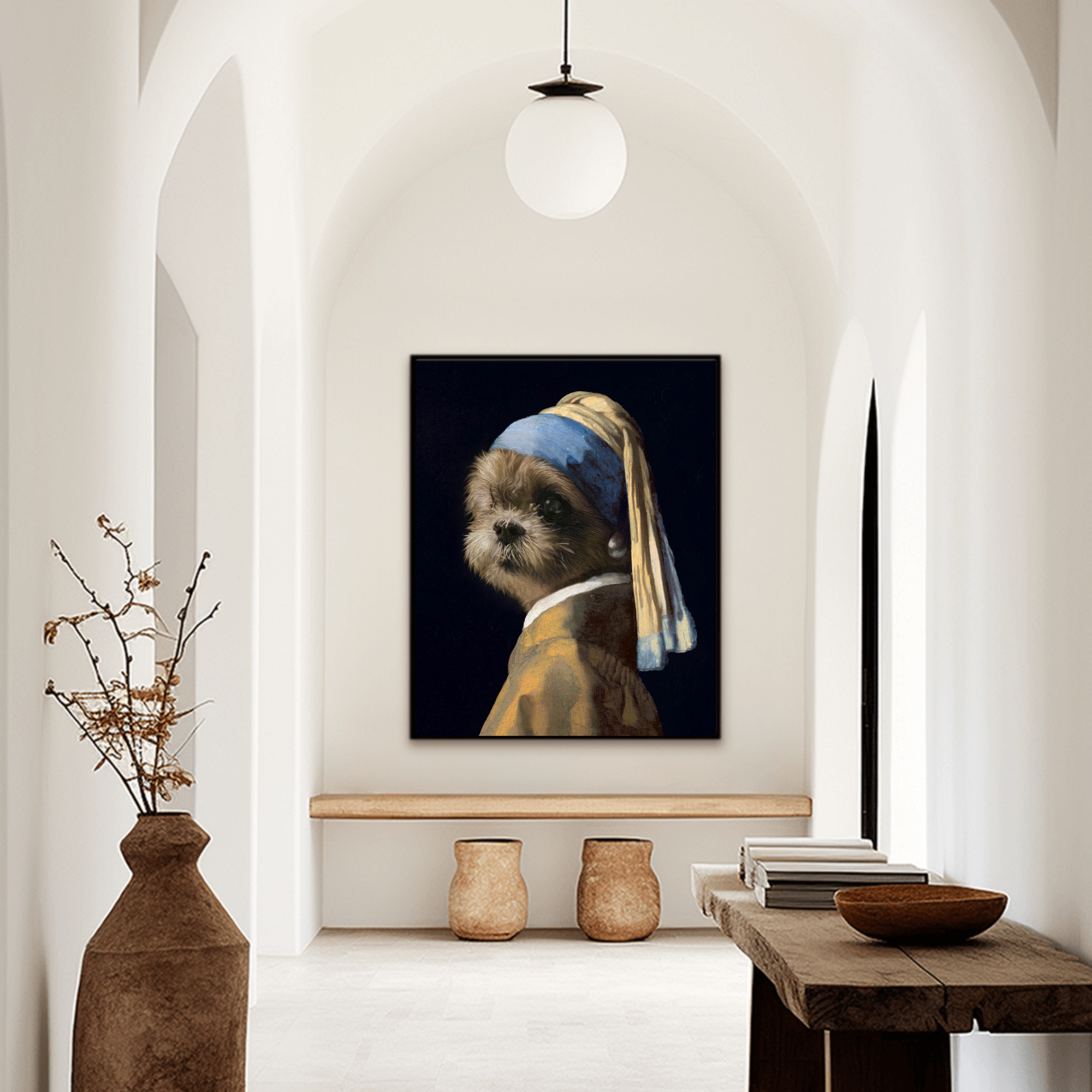 Custom Royal dog portrait wall art. Shih Tzu artwork Girl with the Pearl Earring.
